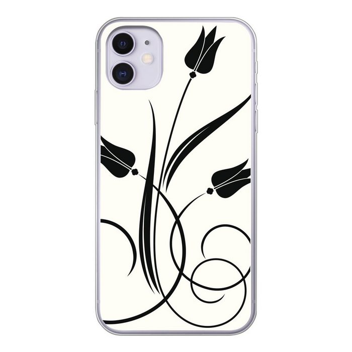 MuchoWow Handyhülle Eine Illustration von schwarzen Tulpen auf einem weißen Hintergrund Handyhülle Apple iPhone 11 Smartphone-Bumper Print Handy