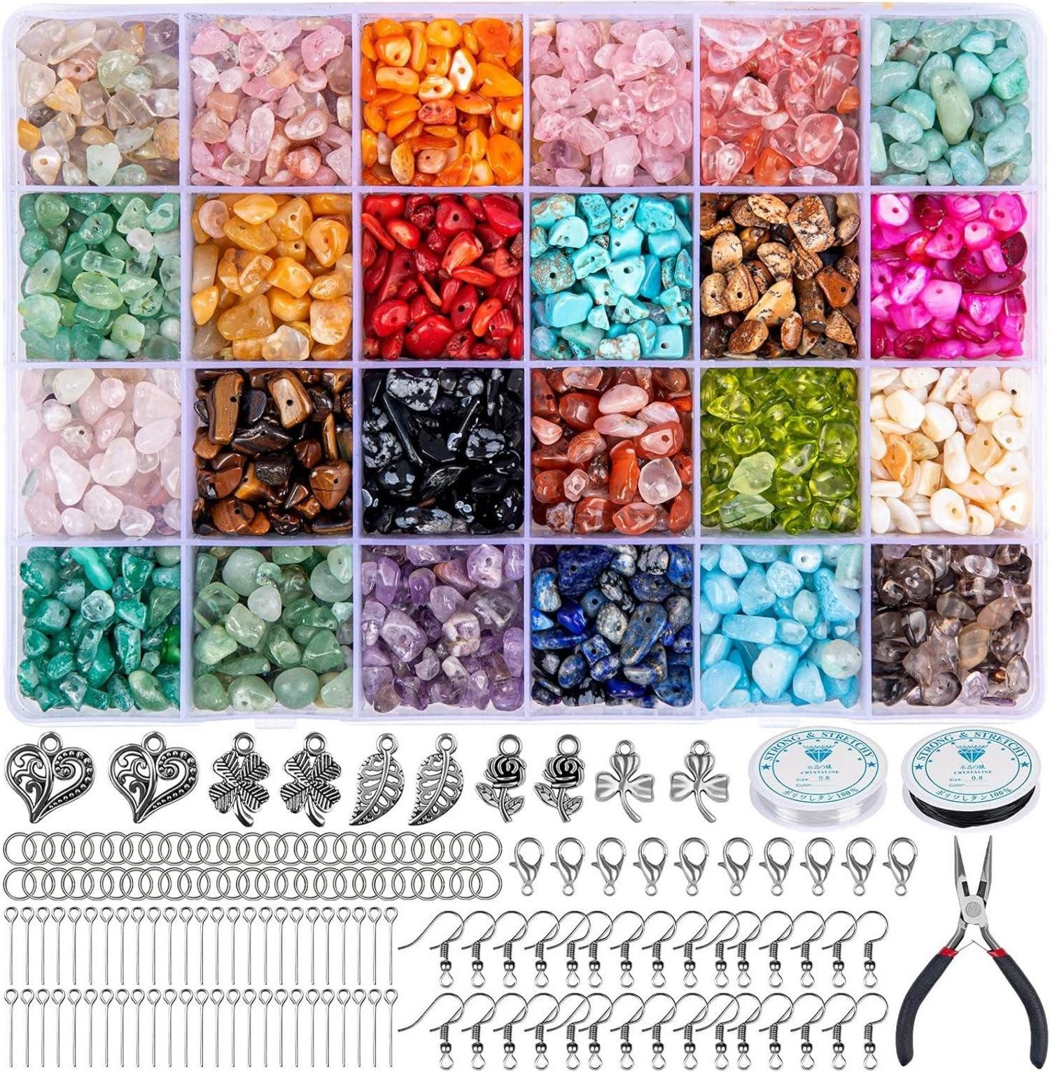 Ketten und Armband Set DIY Schmuck Selber Machen Set mit 24 Farben Edelsteinperlen