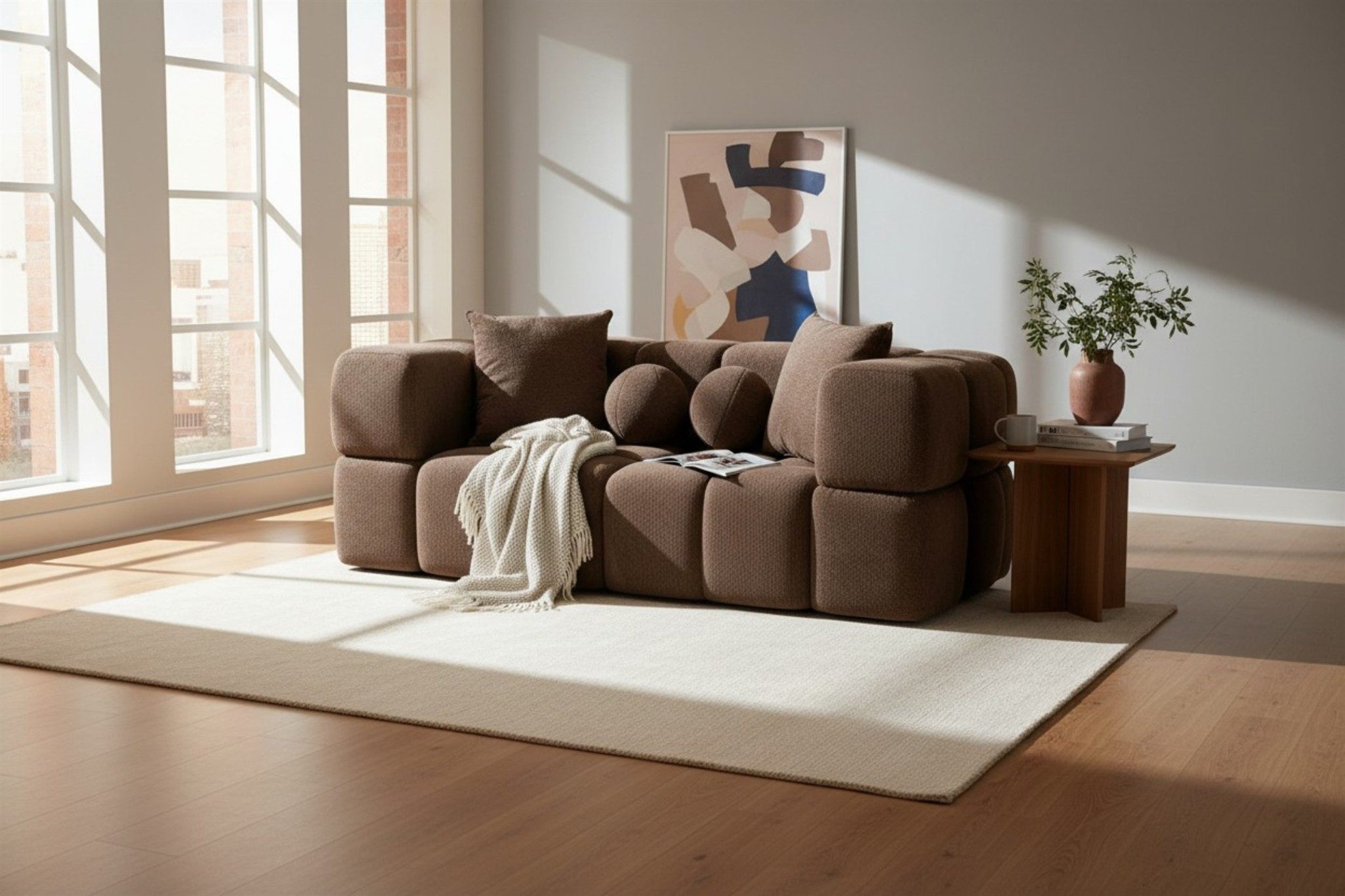 Fun Möbel 2-Sitzer Sofa Designersofa VEGA in Strukturstoff Egon, Auch im Set erhältlich 1 Teile, Inkl. zwei Zier- und zwei Dekokissen