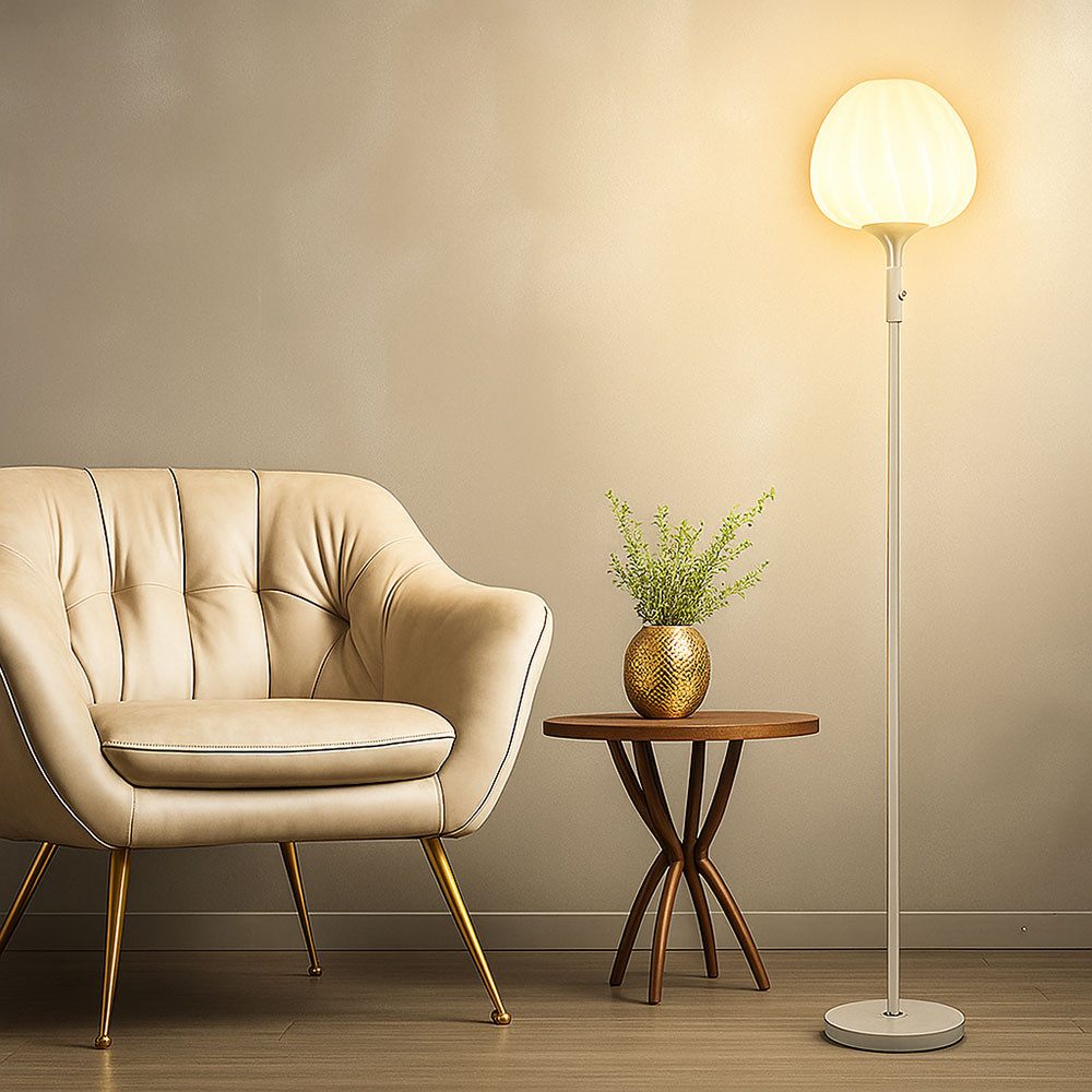 GLOBO LIGHTING LED Stehlampe, Leuchtmittel inklusive, Warmweiß, LED Standleuchte Stehlampe Beistellleuchte Glas weiß gemustert