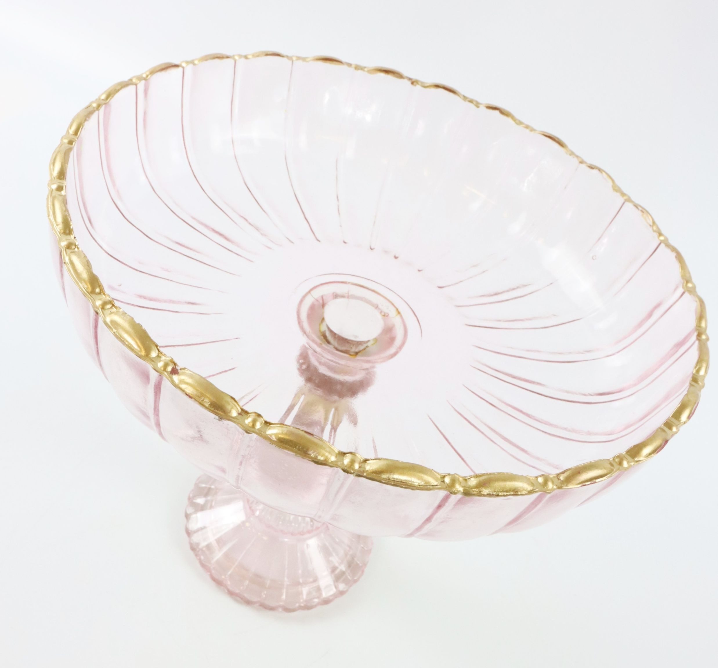 FURNARO Dekoschale, Glasschale auf Standfuß in rosa mir Goldrand aus Glas ca. 25cm