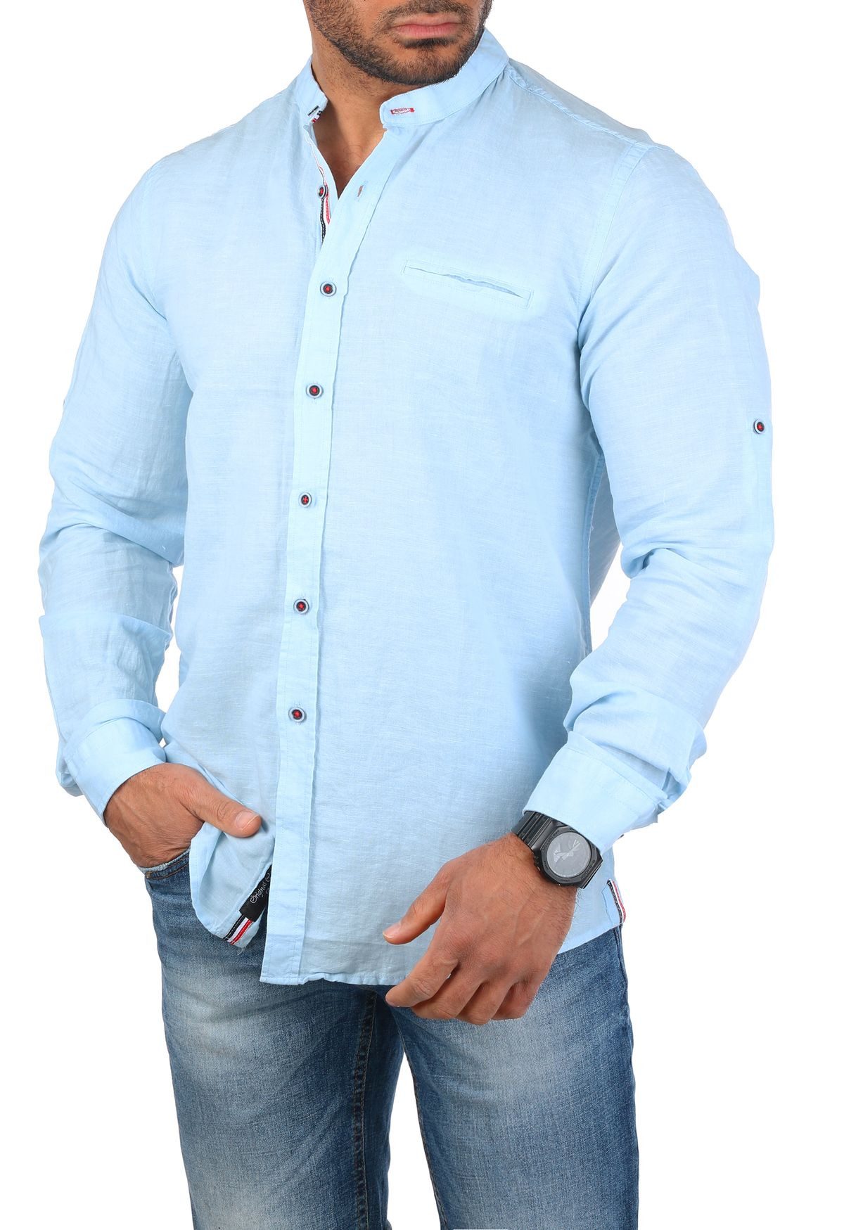 CARISMA Langarmhemd Herren Baumwoll Leinen Mix Hemd einfarbig körperbetont günstig online kaufen