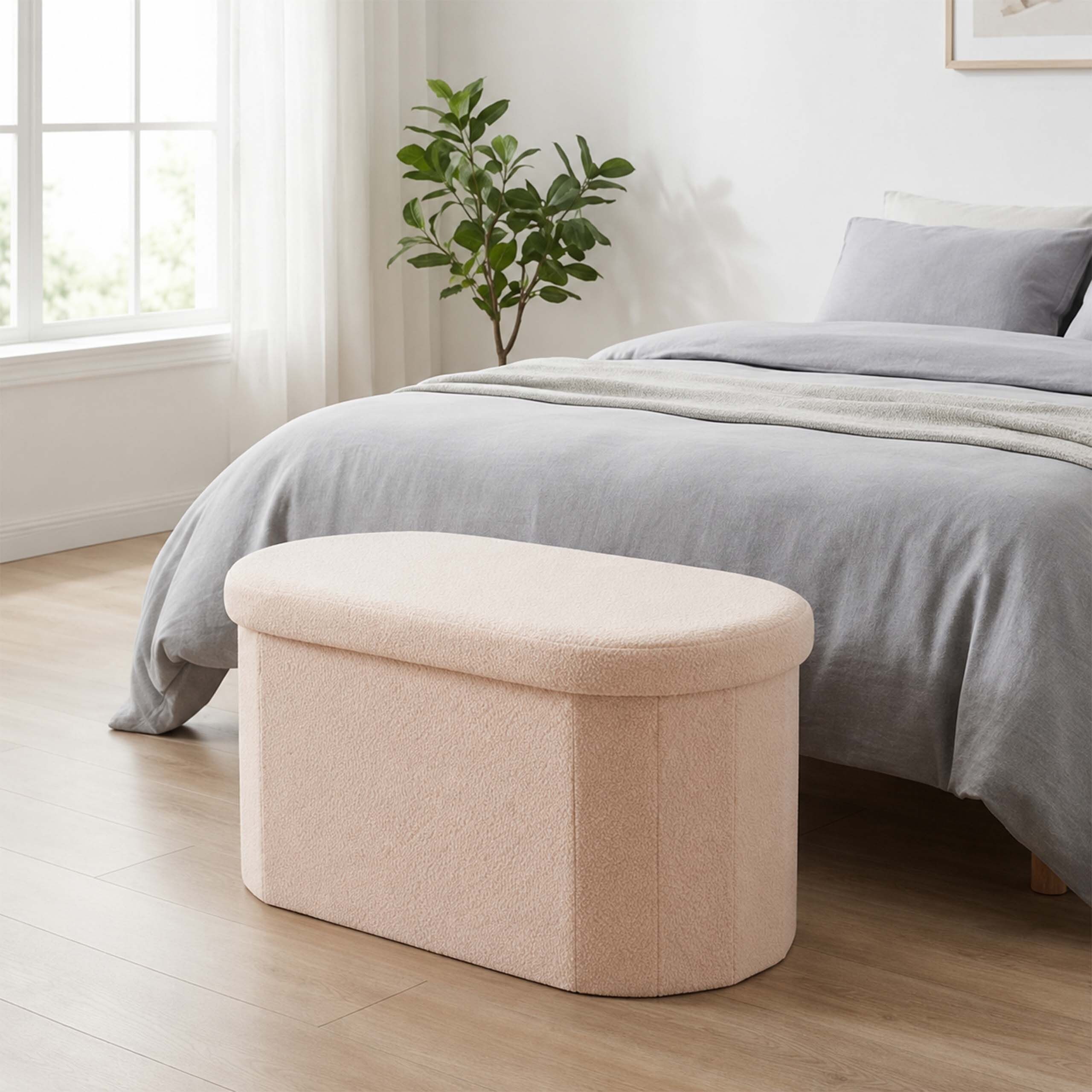 relaxdays Sitztruhe Sitzbank aus Teddystoff (1-St), Beige – Bild 2 von 5
