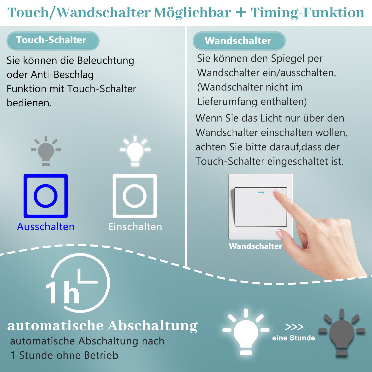 Aica Sanitär Badspiegel Asymmetrischer Badspiegel Badezimmerspiegel mit Antibeschlag Dimmbar – Bild 5 von 5
