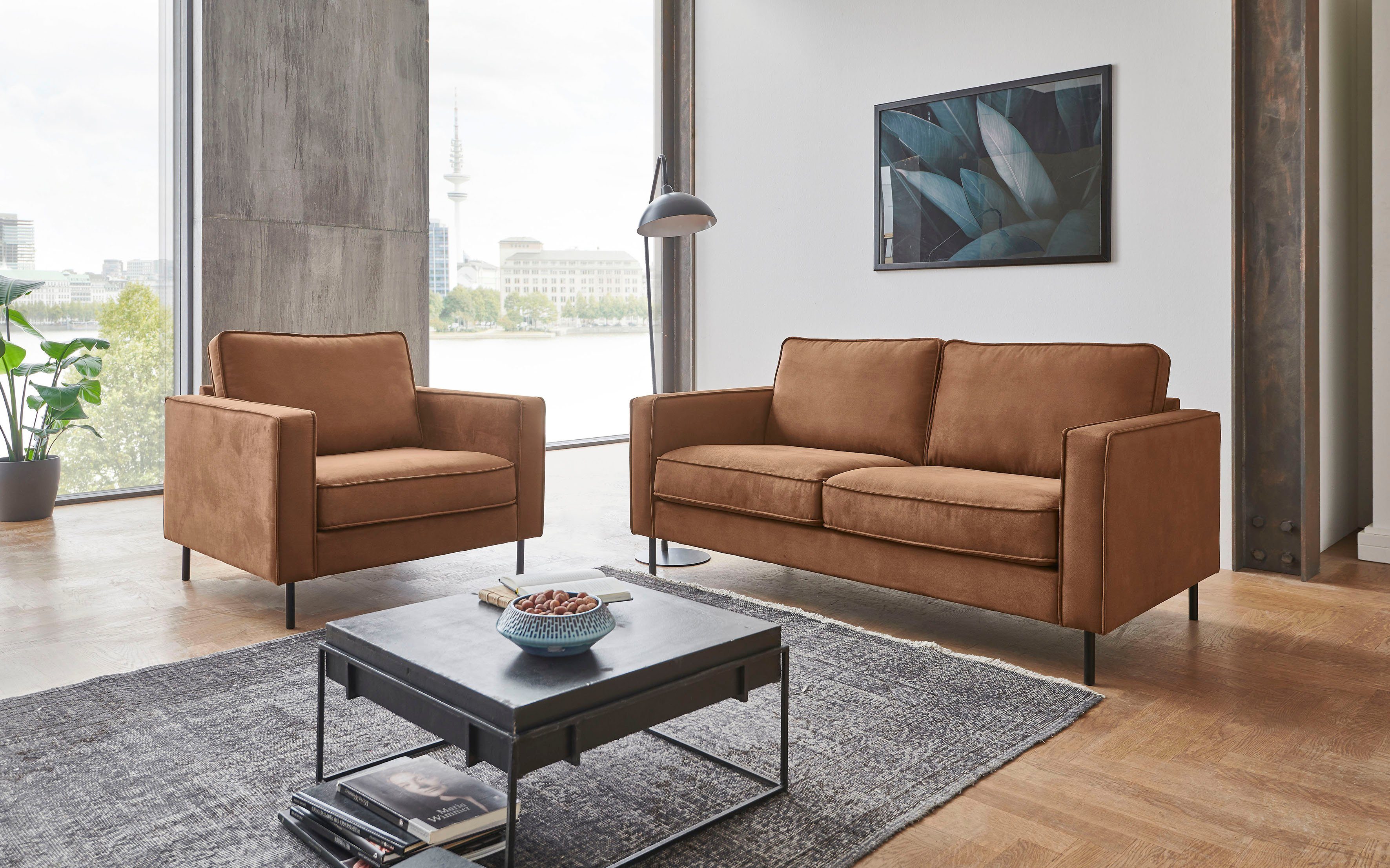 ATLANTIC home collection 2-Sitzer Weston, im skandinavischem Stil, mit Wellenunterfederung Braun | Braun