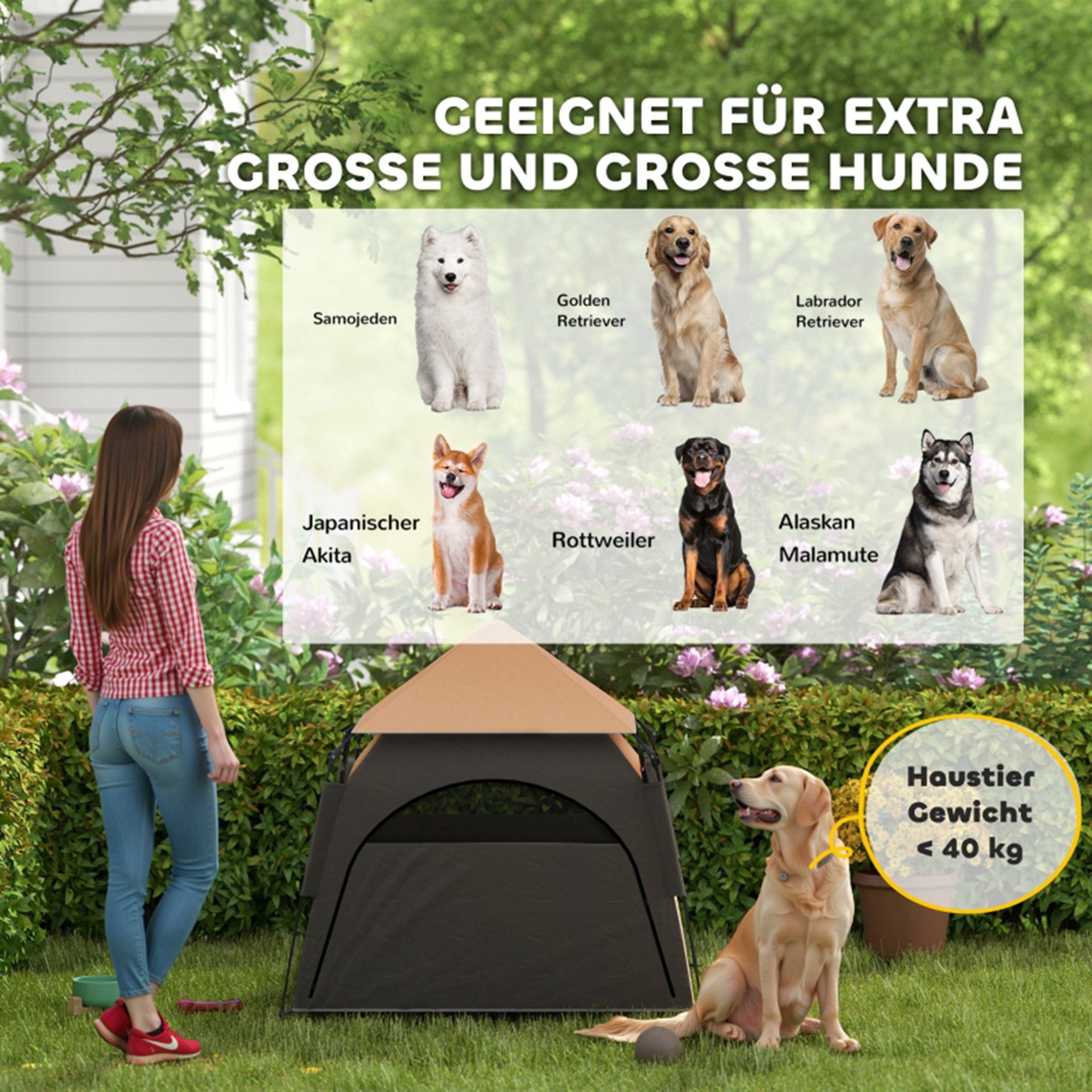 MC Star Tierbett Haustierzelt, Hundezelt, klappbar, wetterbeständig, Hundehütte, für große Hunde, Dunkelbraun