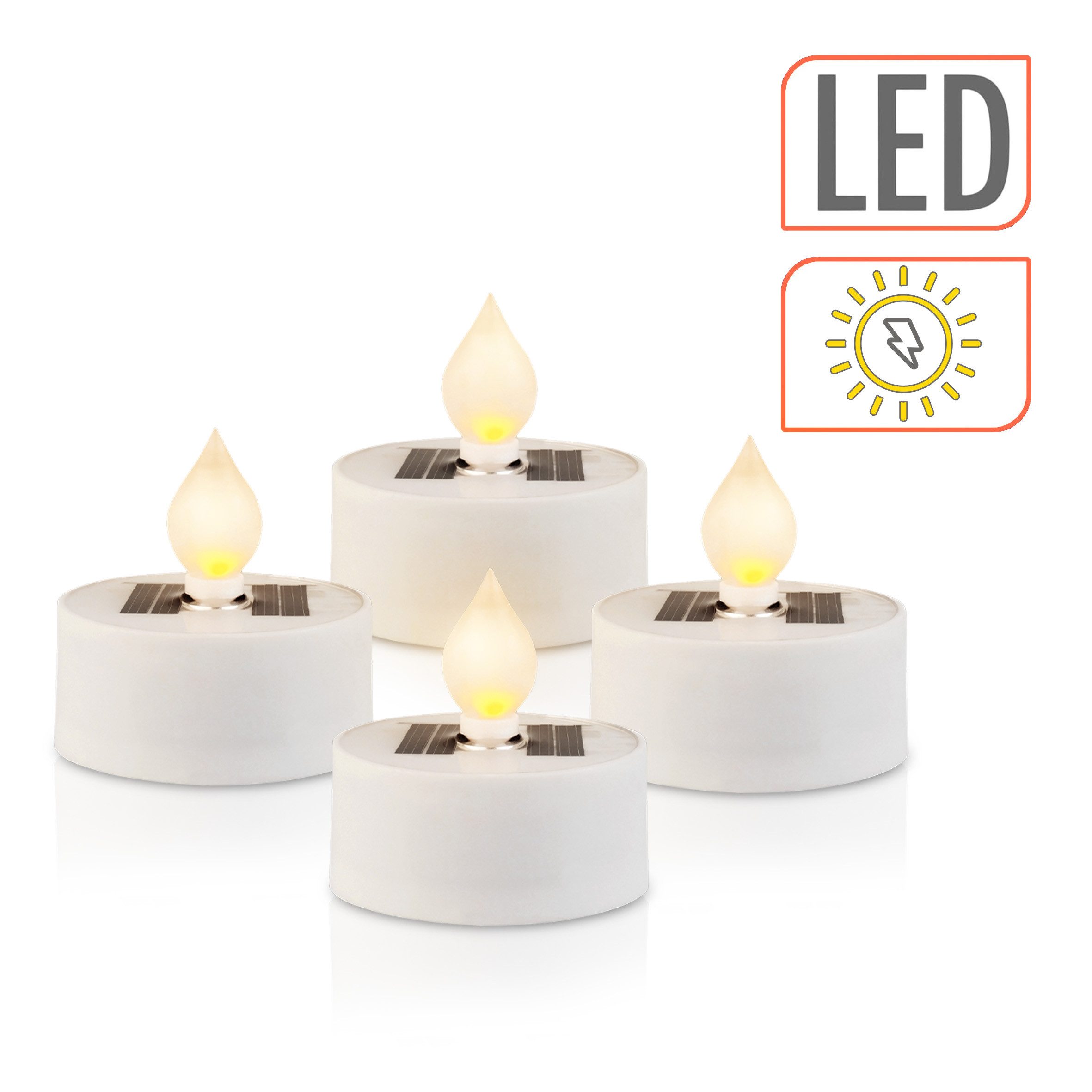 Spetebo LED-Kerze Solar LED Teelicht XL 5cm mit Flammen Effekt warm weiß - 4er Set - (Anzahl, 1-tlg., Stück), mit IP44 Spitzwasserschutz