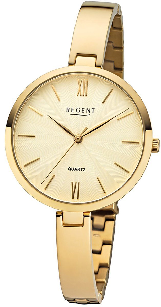 Regent Quarzuhr Regent Damen Uhr F-1146 Metall Quarzwerk, Damen Armbanduhr rund, mittel (ca. 34mm), Metallarmband