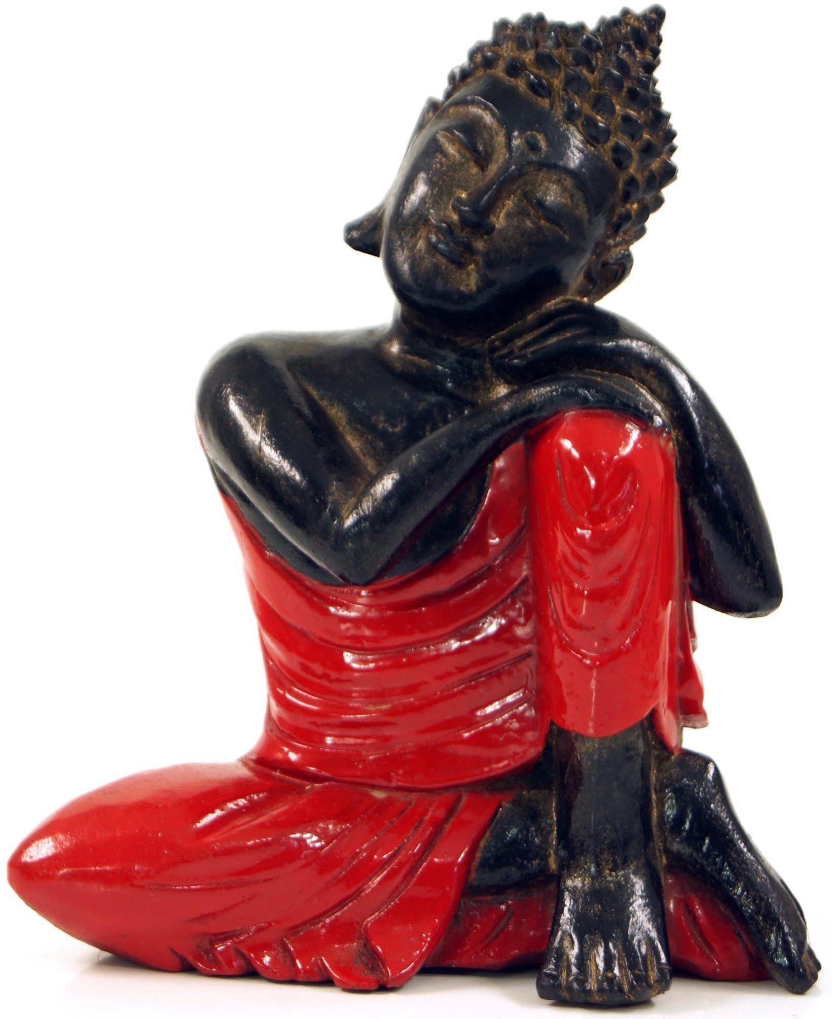 Guru-Shop Buddhafigur Geschnitzte sitzender Buddha Figur, träumender.. rot/rechts
