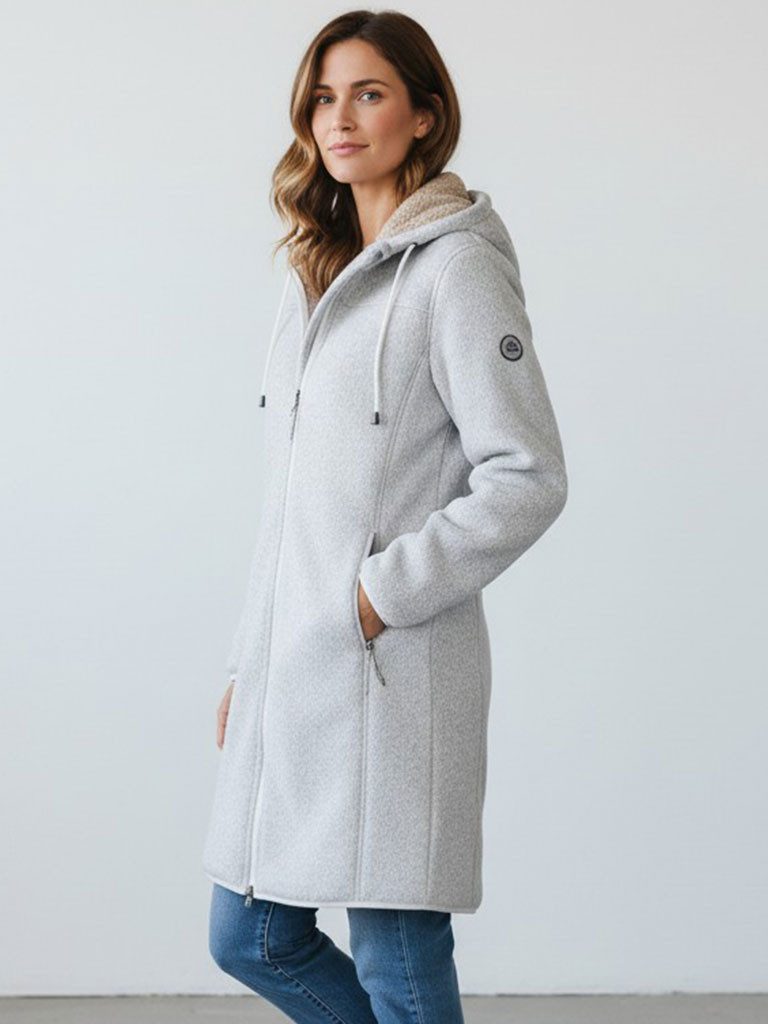 Blue Wave Fleecejacke Naomi Damen Strickfleecemantel Naomi mit Teddy-Futter - Fleecemantel Kapuze