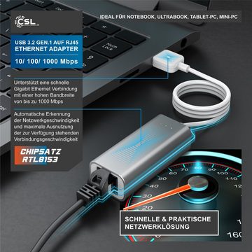 CSL Netzwerk-Adapter USB Typ A zu RJ-45 (Ethernet), USB 3.2 Gen1 Gigabit Ethernet Netzwerkadapter RJ45 extern - USB 3.0
