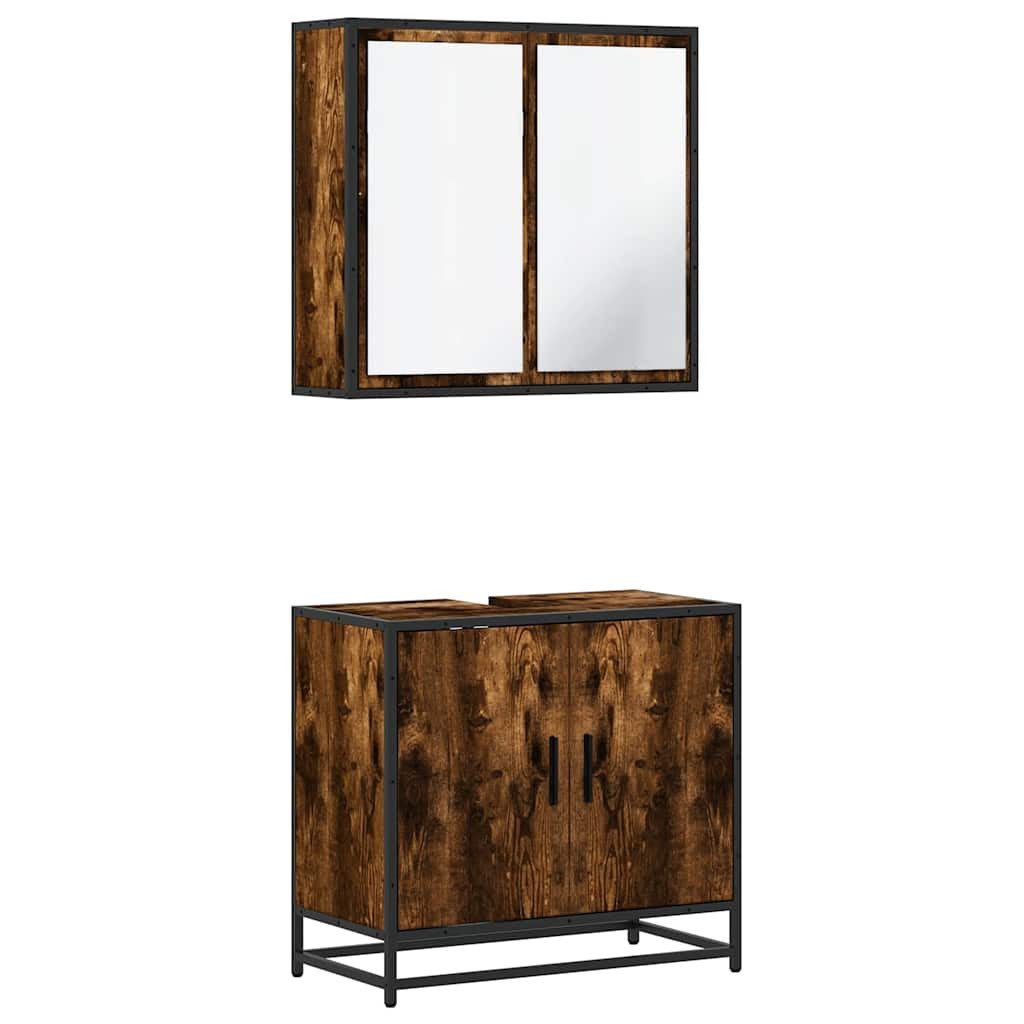 Badezimmer-Set 2-tlg. Badmöbel-Set Räuchereiche Holzwerkstoff