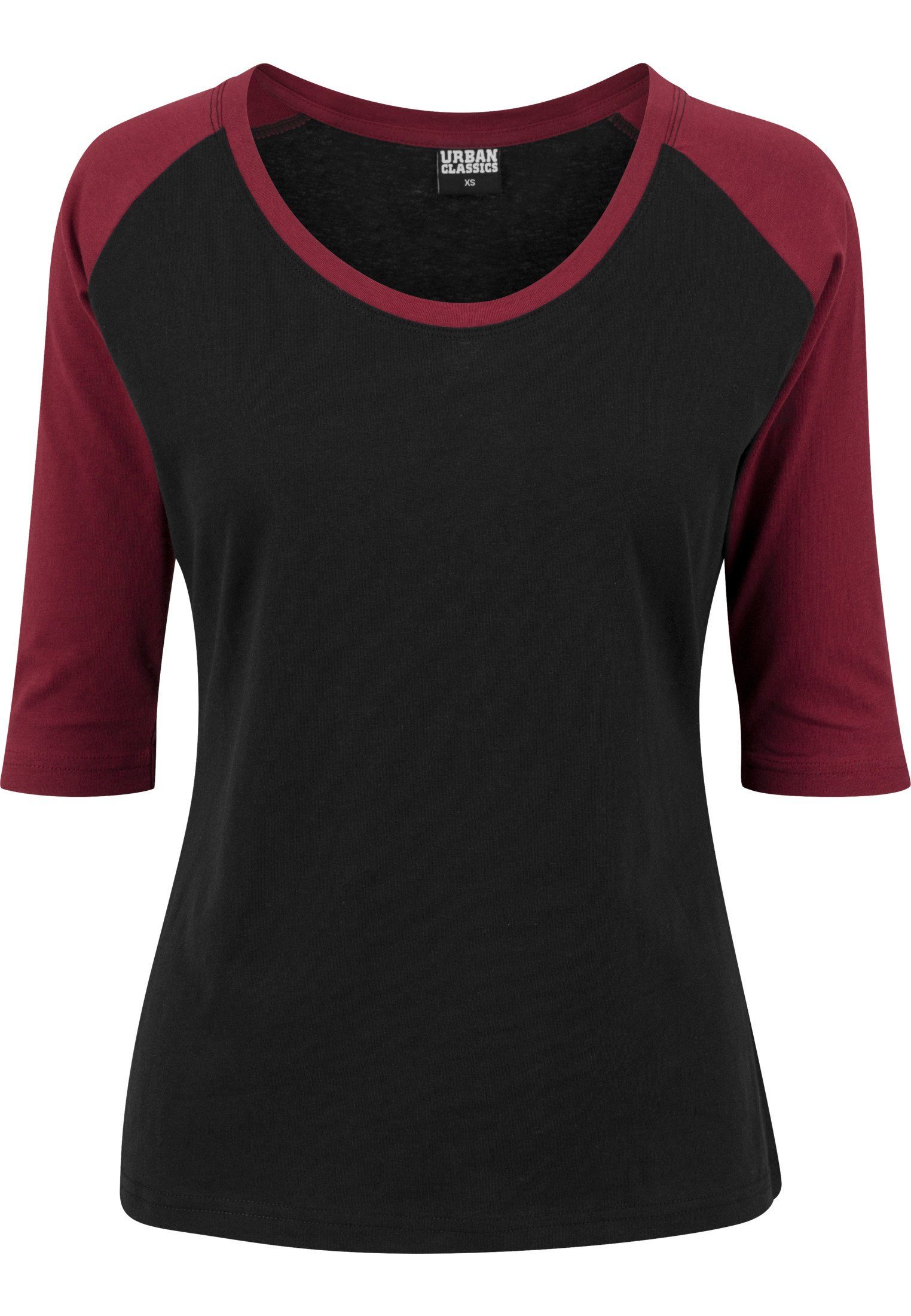 URBAN CLASSICS Kurzarmshirt Damen Ladies Contrast 3/4 Tee (1-tlg) black/burgundy Raglan