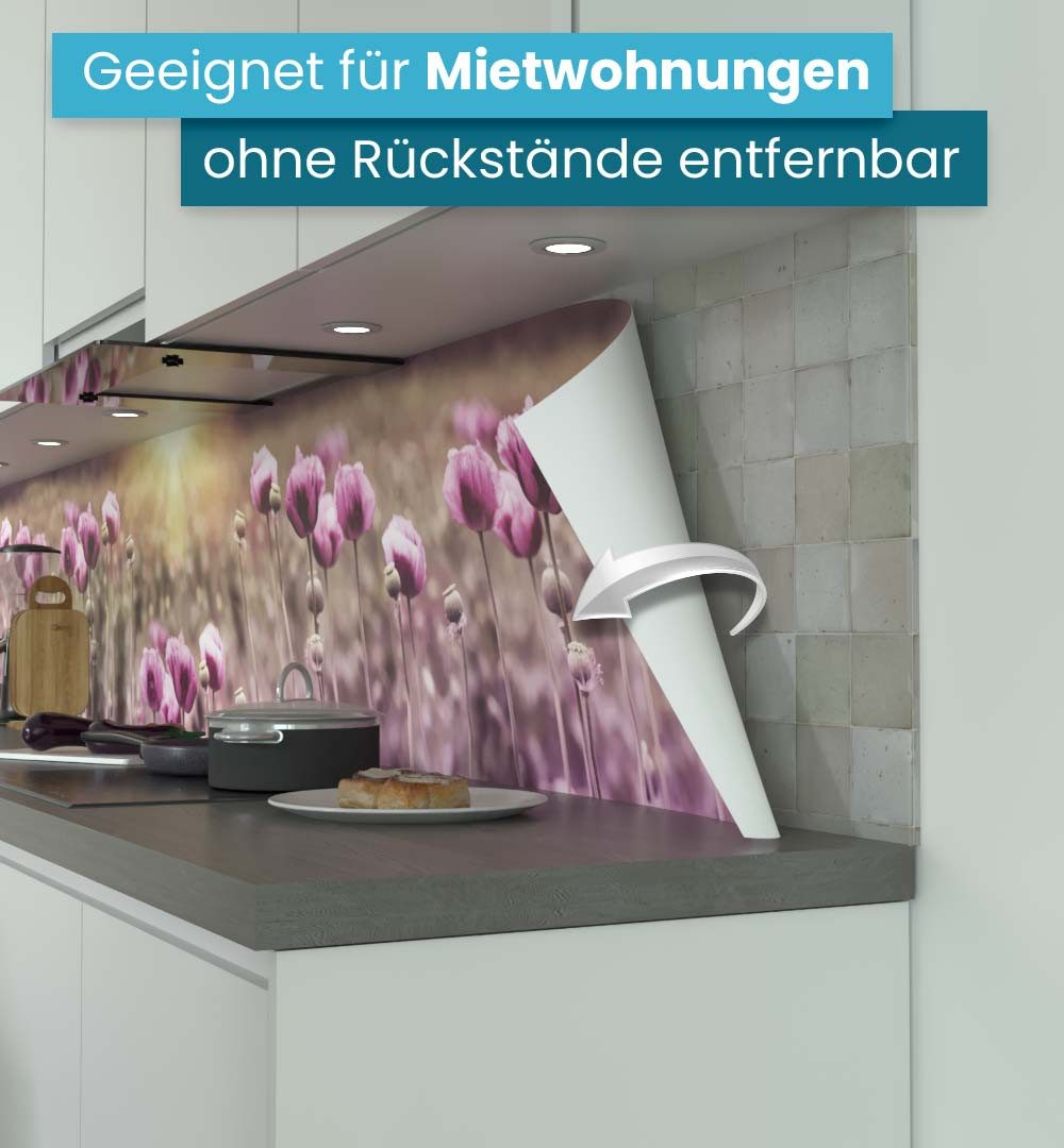 MyMaxxi Küchenrückwand Küchenrückwand selbstklebend Lila Blumen Spritzschutz Folie, (Klebefolie Küchenrückwand aufgerollt B 60 cm x H 60 cm), Violet Flower B 60 cm x H 60 cm