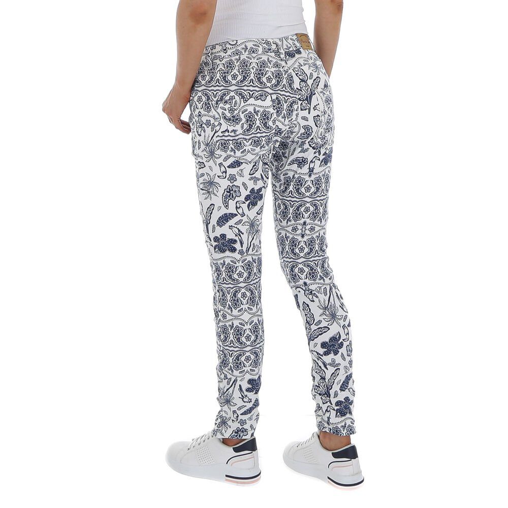 Weiß Skinny Damen in Freizeit Ital-Design Stretch Skinny-fit-Jeans Jeans Print