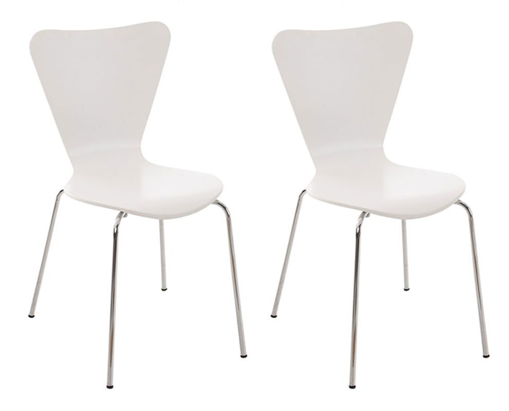 TPFLiving Besucherstuhl Calisso mit ergonomisch geformter Sitzfläche - Konferenzstuhl (Besprechungsstuhl - Warteraumstuhl - Messestuhl, 2 St), Gestell: Metall chrom - Sitzfläche: Holz weiß