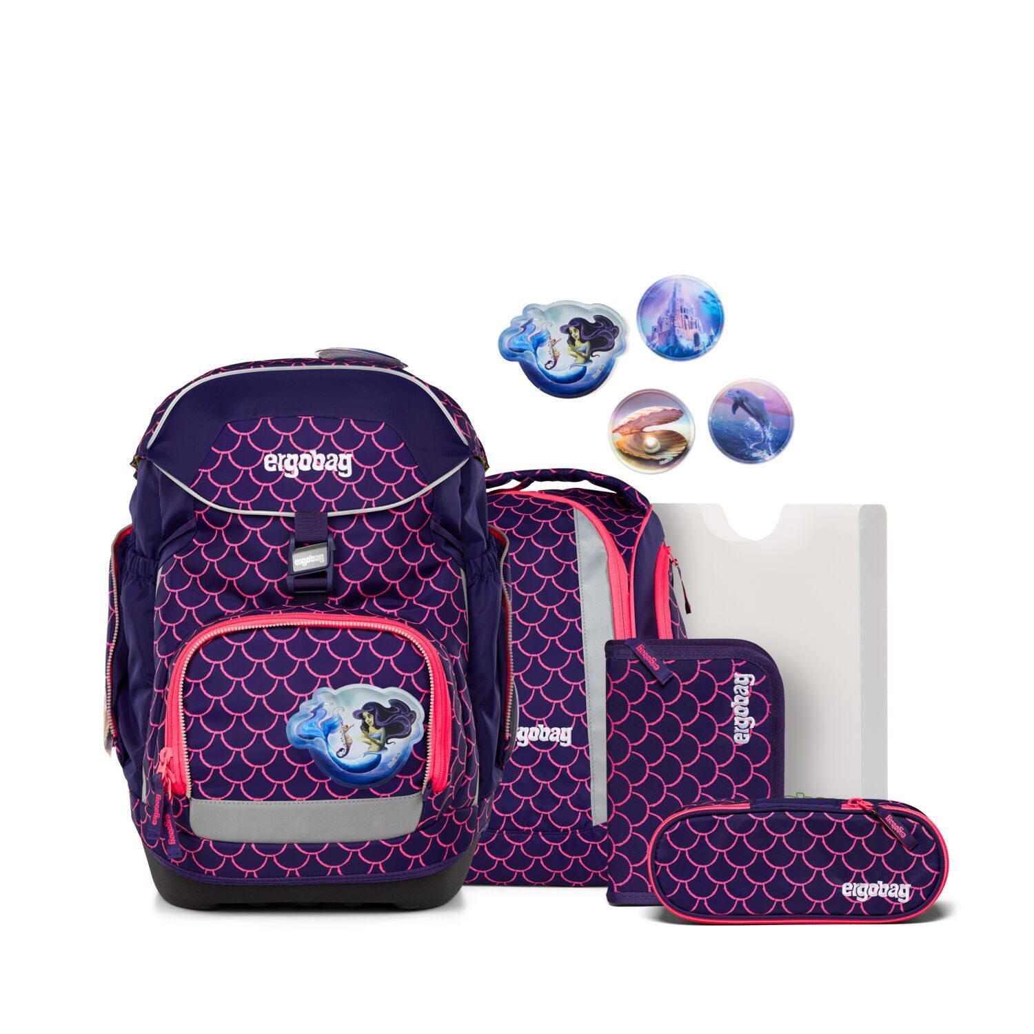 ergobag Schulranzen Schulranzen-Set PACK PerlentauchBär 6-teilig (6-teilig), ergonomisch, höhenverstellbar, Your-Size-System