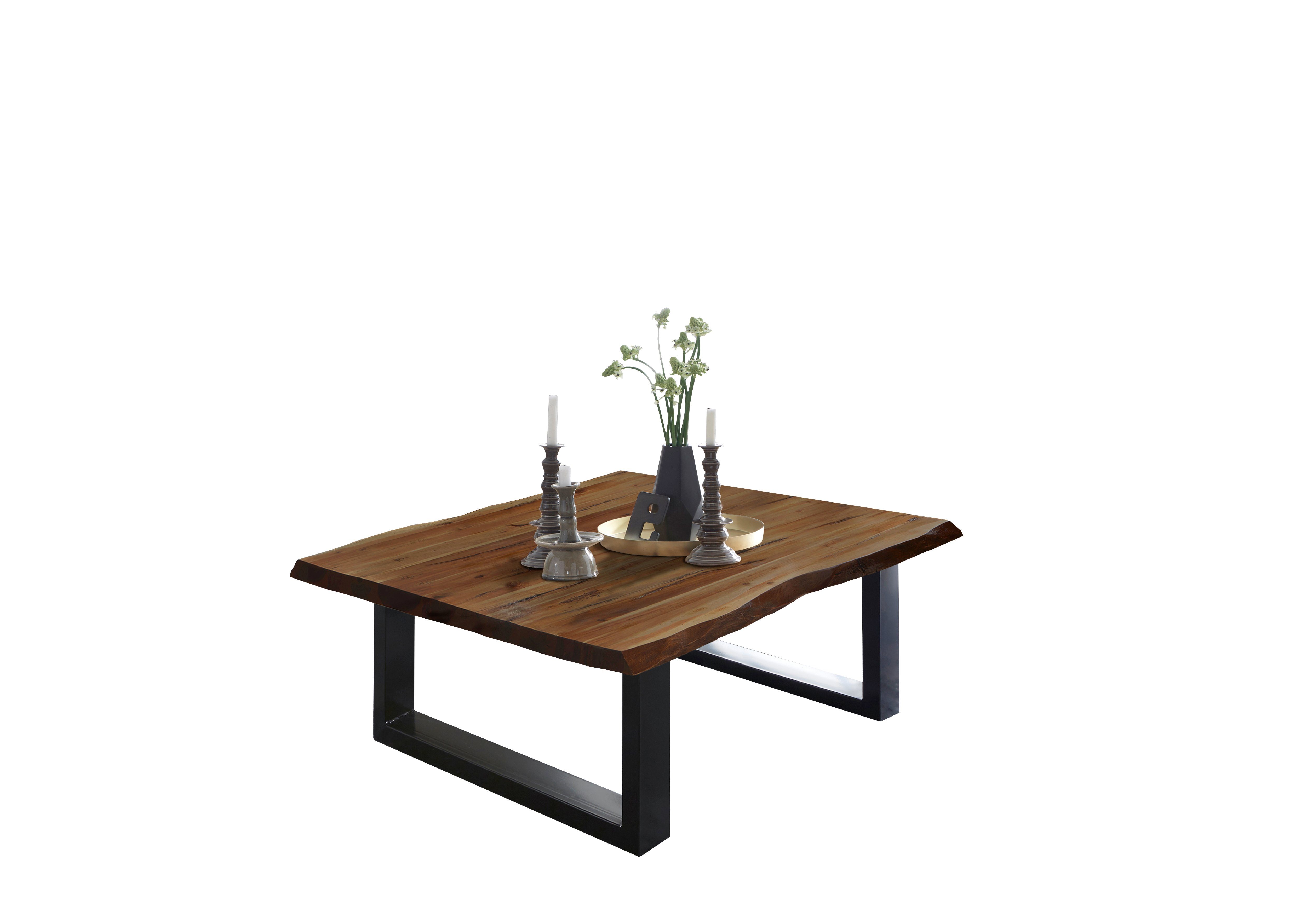 Junado® Massivholz, Couchtisch Stärke Tischplatte Nussbaumfarben Akazie 26mm, natürliche Noah, Baumkante