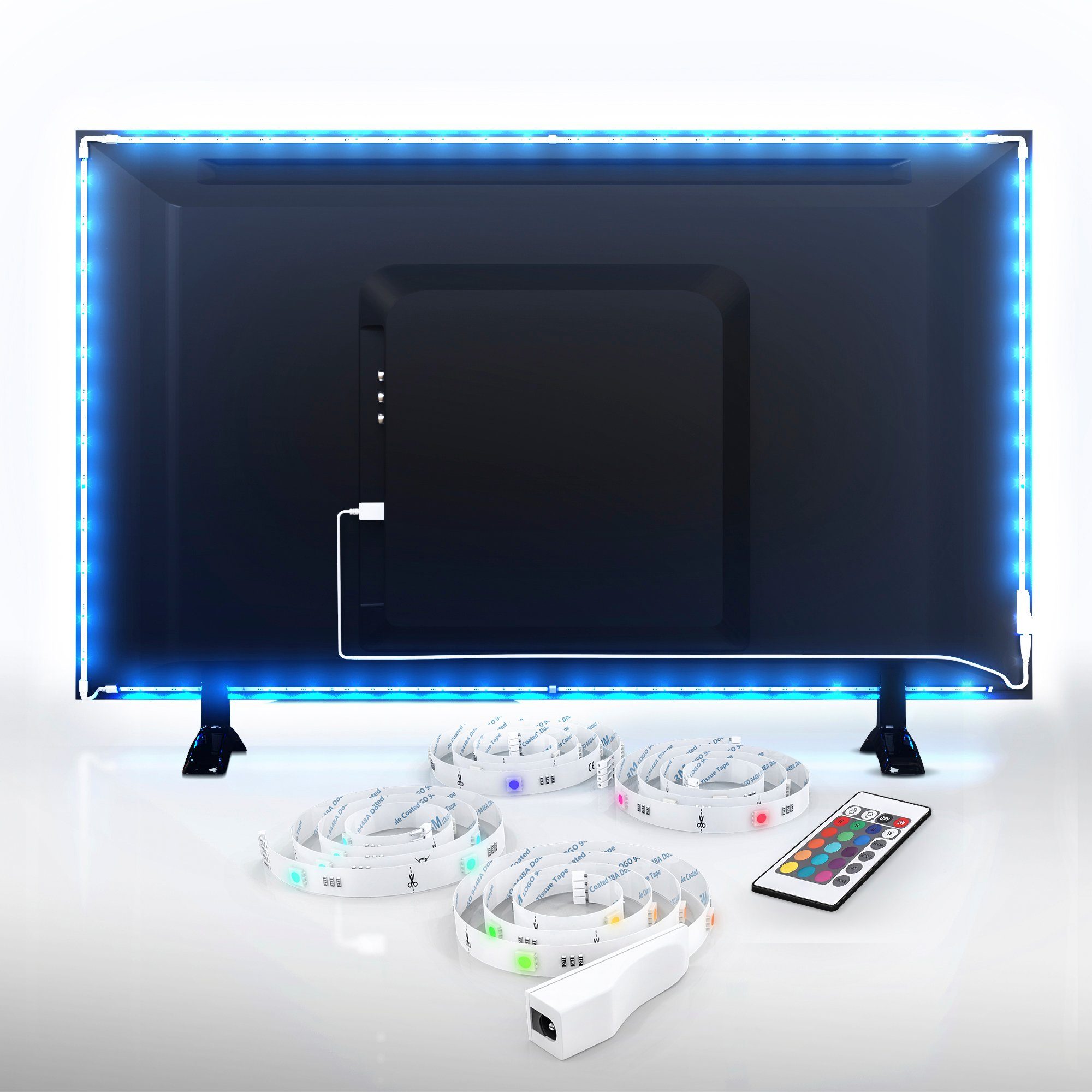 B.K.Licht LED Stripe BK_LS1231 TV für Farbwechsel, mit LED-Strip, Fernbedienung, 36-flammig, Selbstklebend 40-50 meter, mit Bildschirme 2 Zoll, Mit USB, RGB