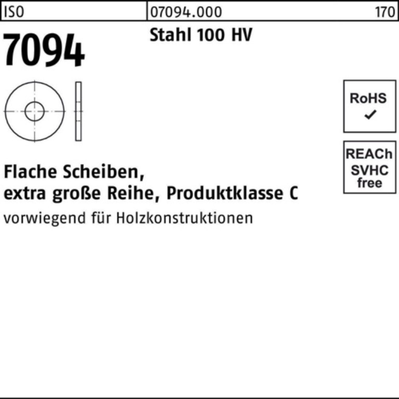 Unterlegscheibe 100er Pack 070940000060000 Unterlegscheibe ISO 7094 6 Stahl 100 HV
