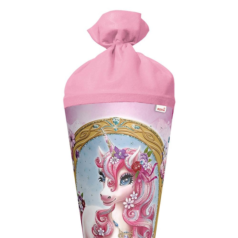 Roth Schultüte Einhorn Beauty mit Glittereffekt, 70cm, rund, mit Rot(h)-Spitze und rosafarbigem Filz – Bild 2 von 5