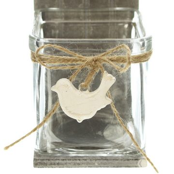 Frank Flechtwaren Teelichthalter Teelichthalter Vogelhäuschen aus Glas und Holz, 2er Set (2 St)