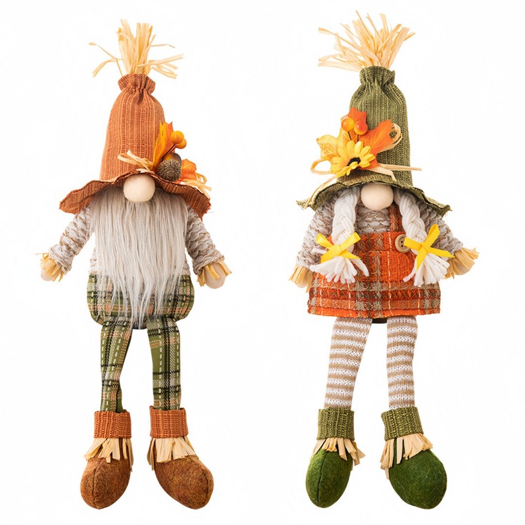 FOUORTUNATE-BEE Dekofigur Herbst Wichtel Deko 2er Set mit Ahornblatt Sonnenblume 43cm, Herbstwichtel Figuren Tischdeko für Wohnzimmer Thanksgiving Deko