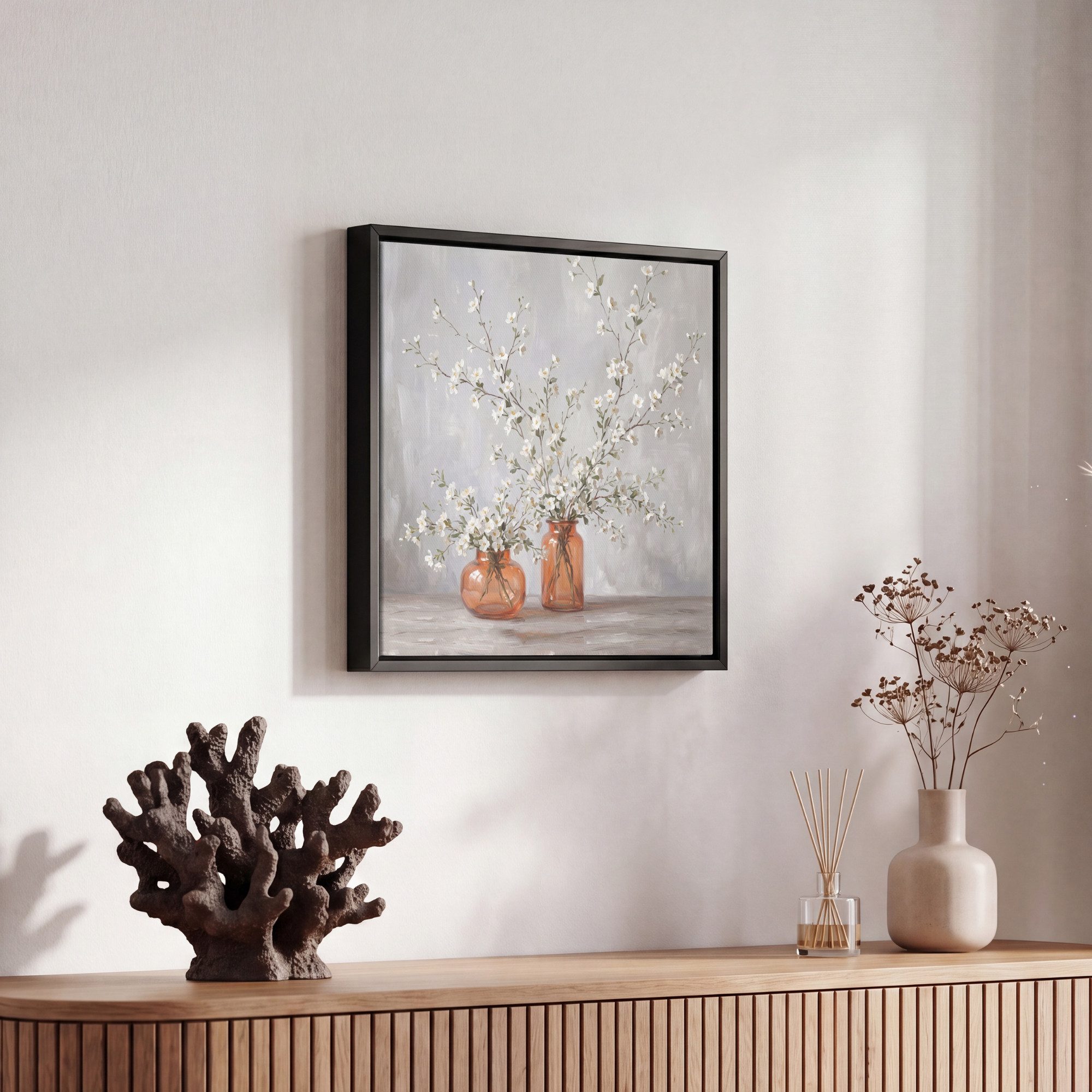 OneMillionCanvasses® Leinwandbild mit Rahmen - Vasen - Blumen - Orange, Fotodruck (1 St), Leinwand Bilder Klein, Wand Dekoration Aesthetic 20x20cm – Bild 5 von 5