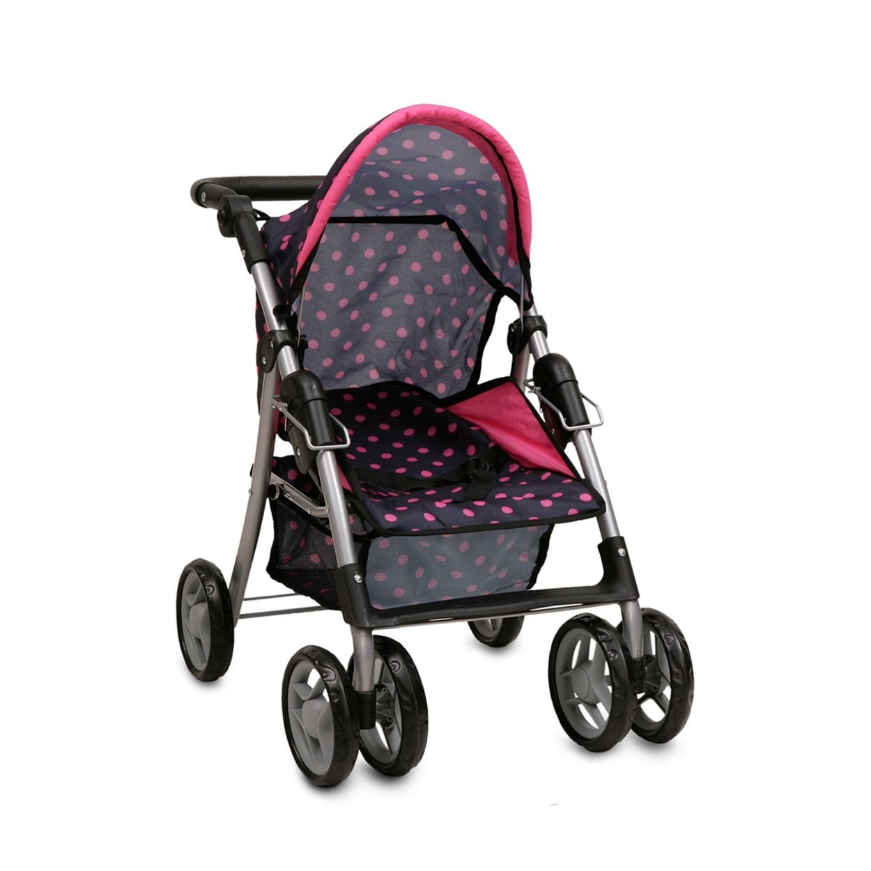 Moni Puppenbuggy Punkte 9352, Schiebehöhe bis 62 cm, zusammenklappbar, Sonnendach, Polyester
