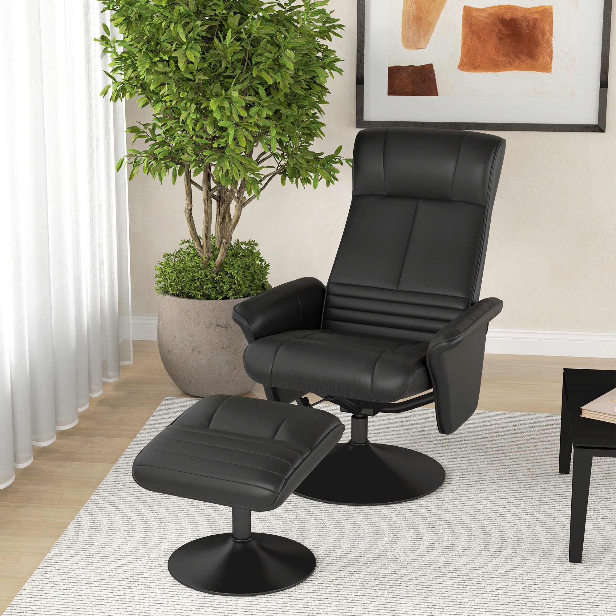 HOMCOM Relaxsessel TV Sessel 360°drehbarer Liegesessel mit Hocker (Fernsehsessel, 2-St., TV-Sessel), für Wohnzimmer, Schlafzimmer, Mikrofasertuch, Schwarz