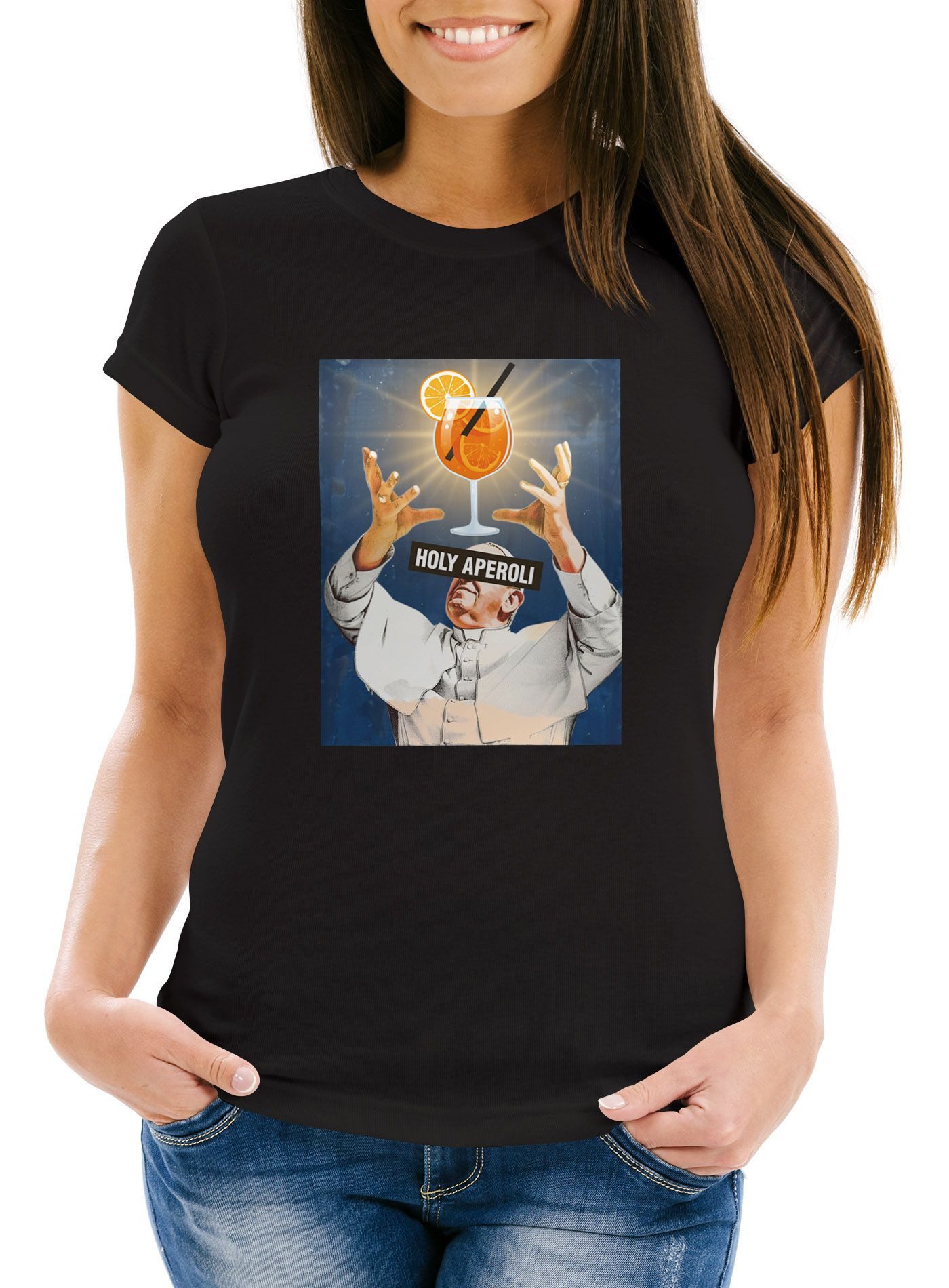 Print-Shirt Damen T-Shirt Holy Aperoli Alkohol Party Sommer Spruch Motto Frauen