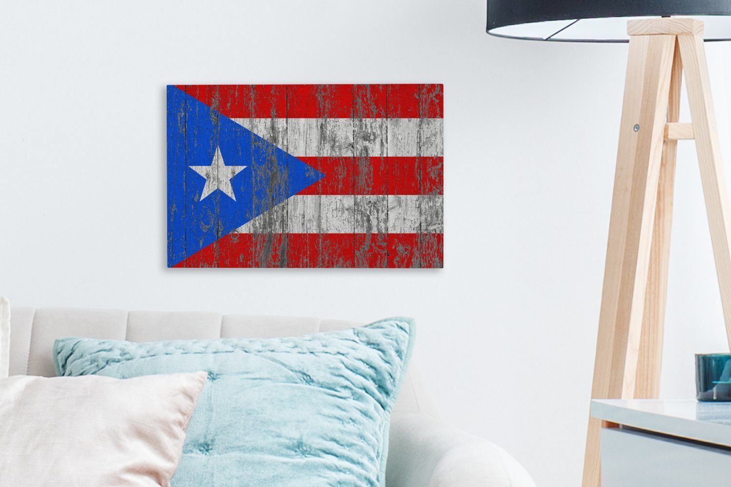 OneMillionCanvasses® Leinwandbild Die Aufhängefertig, Leinwandbilder, Flagge St), an Wanddeko, der Wand, Wandbild von Puerto Rico (1 cm 30x20