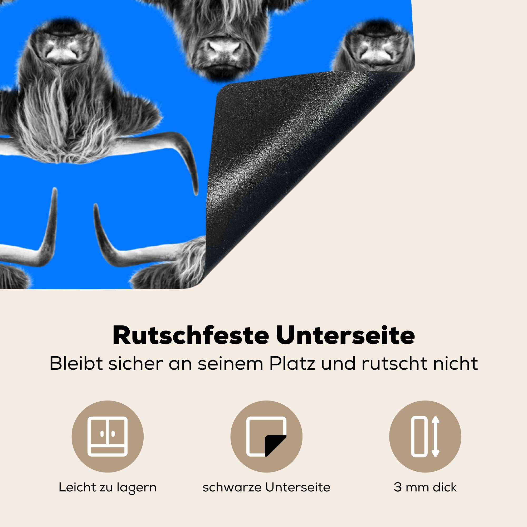 81x52 Vinyl, Induktionskochfeld Muster Herdblende-/Abdeckplatte Schottischer MuchoWow die für tlg), Schutz cm, - Highlander Blau, (1 küche, Ceranfeldabdeckung -