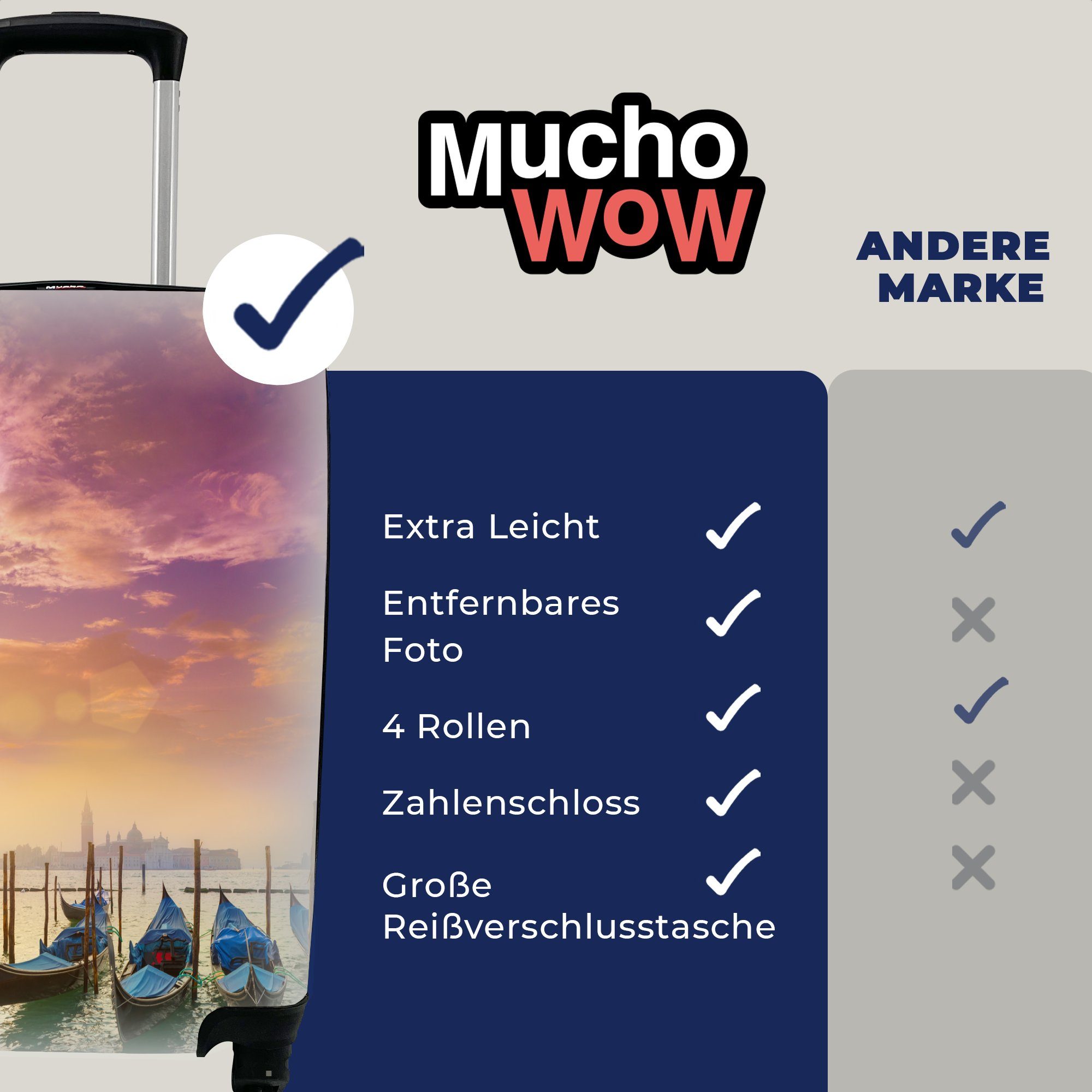 Trolley, Handgepäck - für Reisekoffer rollen, Nebel Venedig, Ferien, - Reisetasche Handgepäckkoffer 4 Gondel mit MuchoWow Rollen,