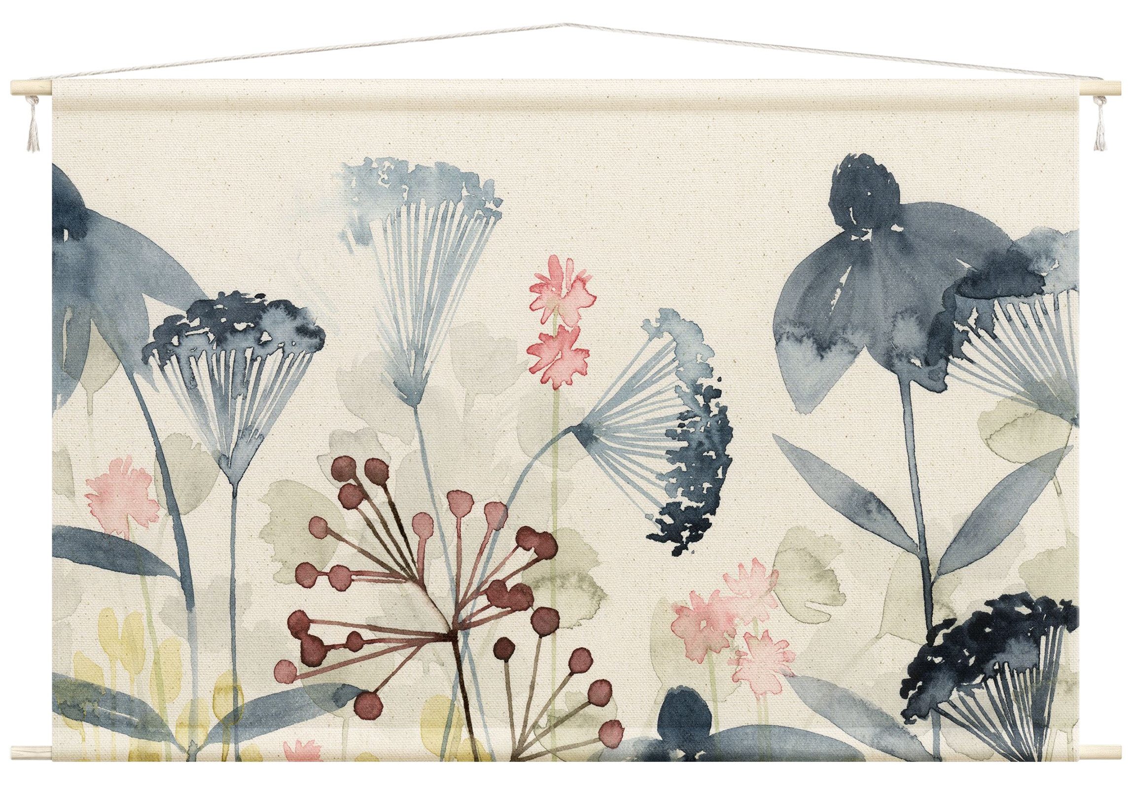 Bilderdepot24 Wandteppich modern Blumen Aquarell Landhaus weiss, rechteckig, Höhe: 2.6 mm, großes Wandbild aus Natur-Baumwolle Wandbehang Stoffbild Tuch Wollseil