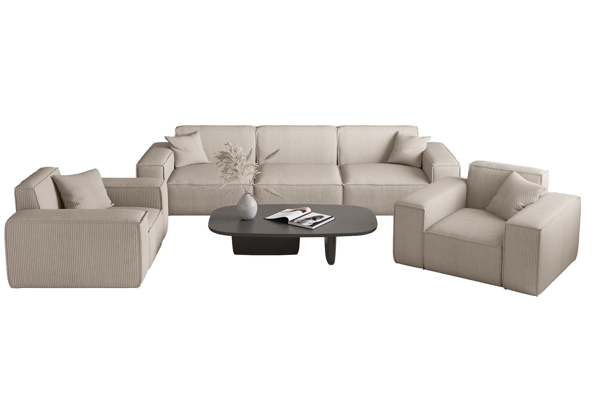 Fun Мебель Polstergarnitur Диваныet Designersofa CELES PREMIUM 3-1-1 in Stoff Scala, (1 x 3-Sitzer und 2 x Кресла, 3-tlg), Inkl. 4 Zierkissen, Rundumbezug