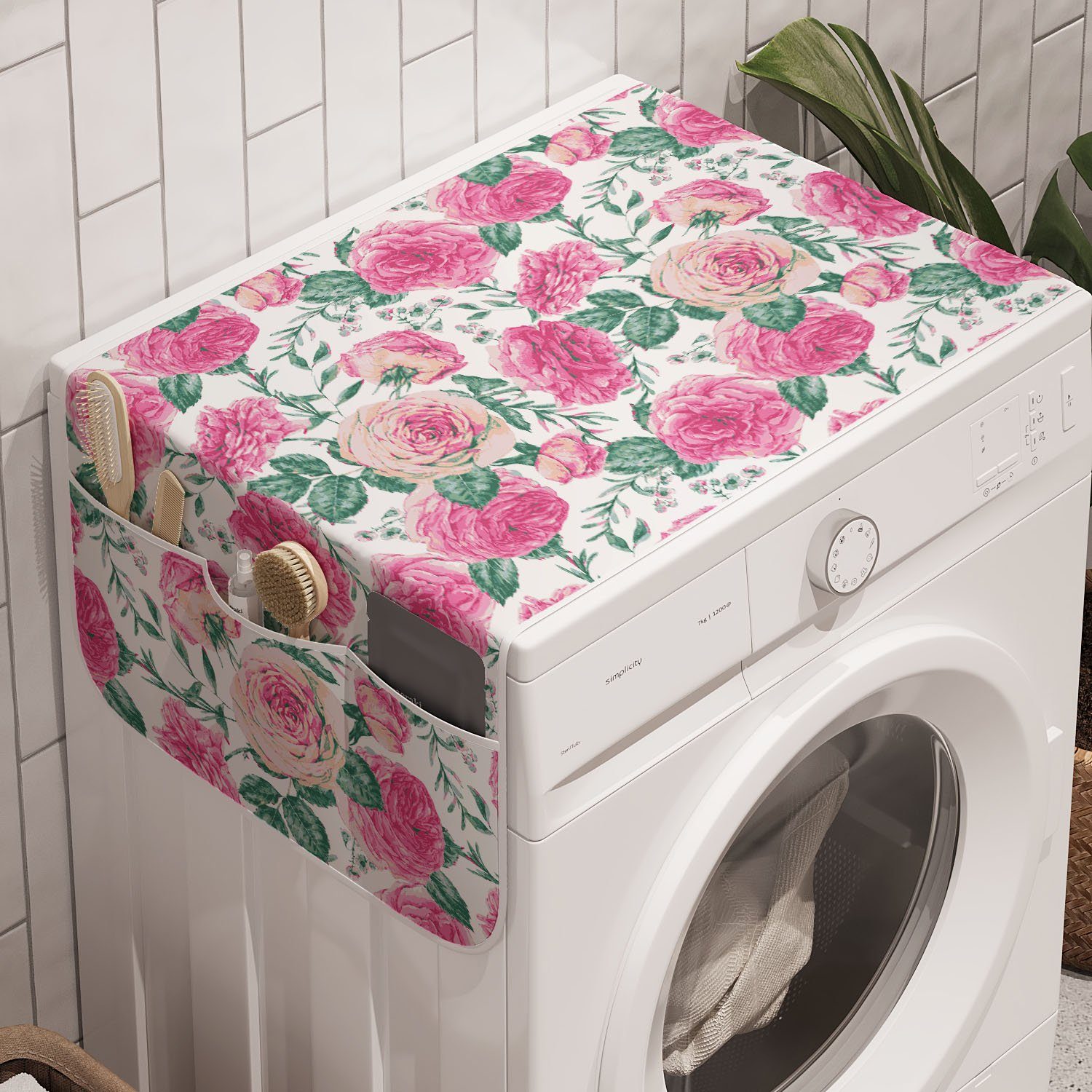 Abakuhaus Badorganizer Anti-Rutsch-Stoffabdeckung für Waschmaschine und Trockner, Vintage Rose Aquarell Blick Blume