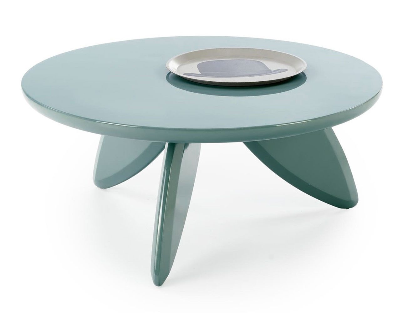 Feldmann-Wohnen Couchtisch Soraya (runde Tischplatte, 1-St., moderne Optik, 3-beinig, Hochglanz), Blau Hochglanz, 80x80x36cm