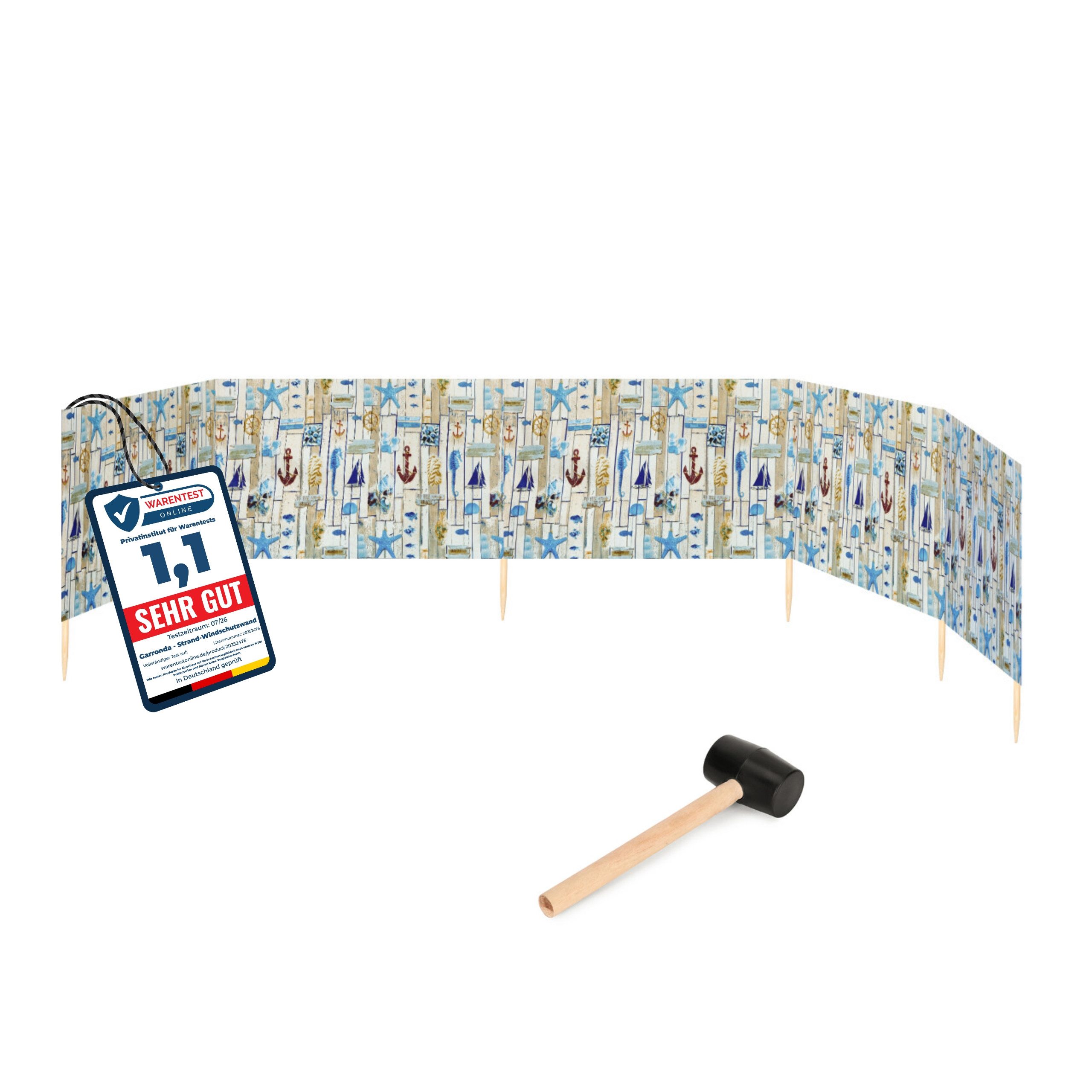 Garronda Windschutz Strand Sichtschutz 6m lang mit Gummihammer Garten Meer GAEX001, (mit Gummihammer)