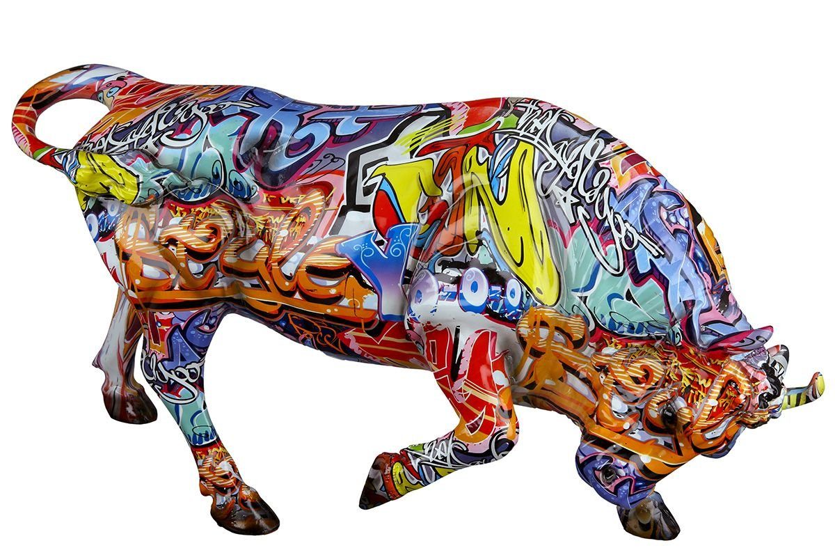 GILDE Dekoobjekt Skulptur Stier Street Art 27 cm Kunstharz Bunte Graffiti Dekoration