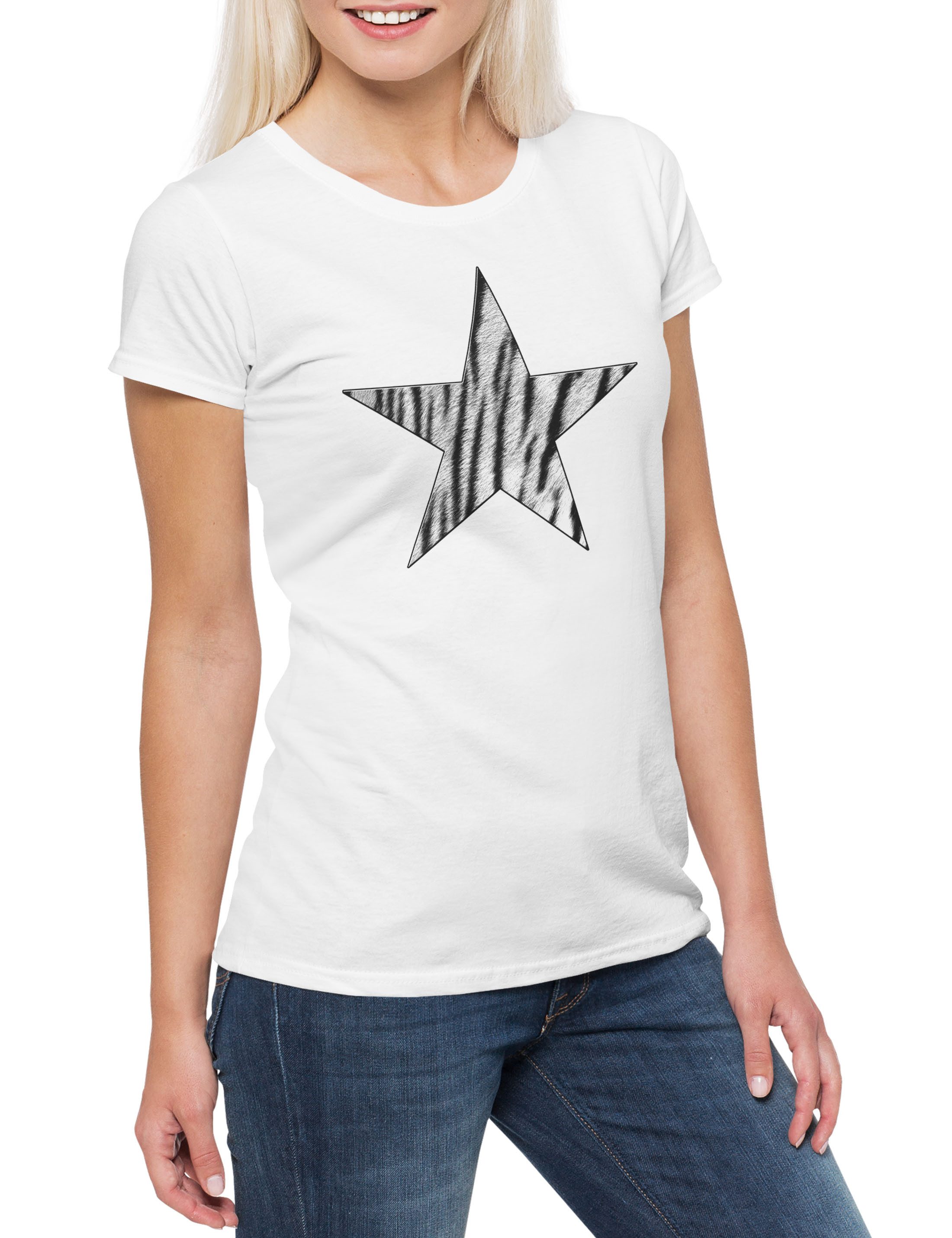 Print-Shirt Rockabella Star V Damen T-Shirt Tattoo Nautical Rockabilly Tiger