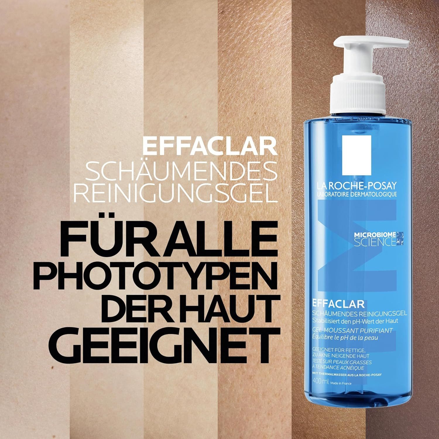 La Roche-Posay Gesichtspflege Effaclar Schäumendes Reinigungsgel 400ml gegen Akne, fettige und unreine Haut, Reinigt und beruhigt Mit Phylobioma und Zink