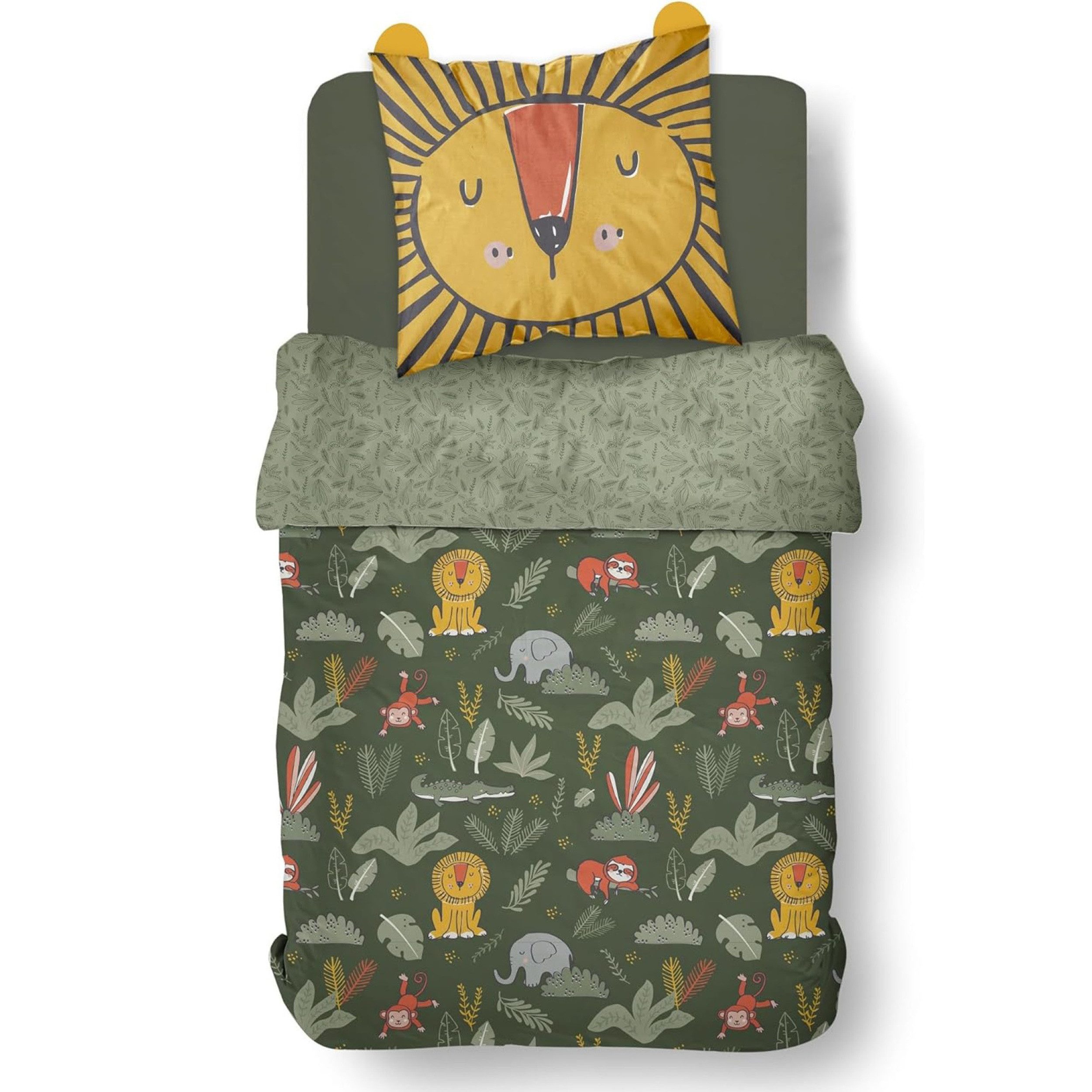 Familando Kinderbettwäsche Dschungel mit Ohren am Kopfkissen 135x200 80x80 günstig online kaufen