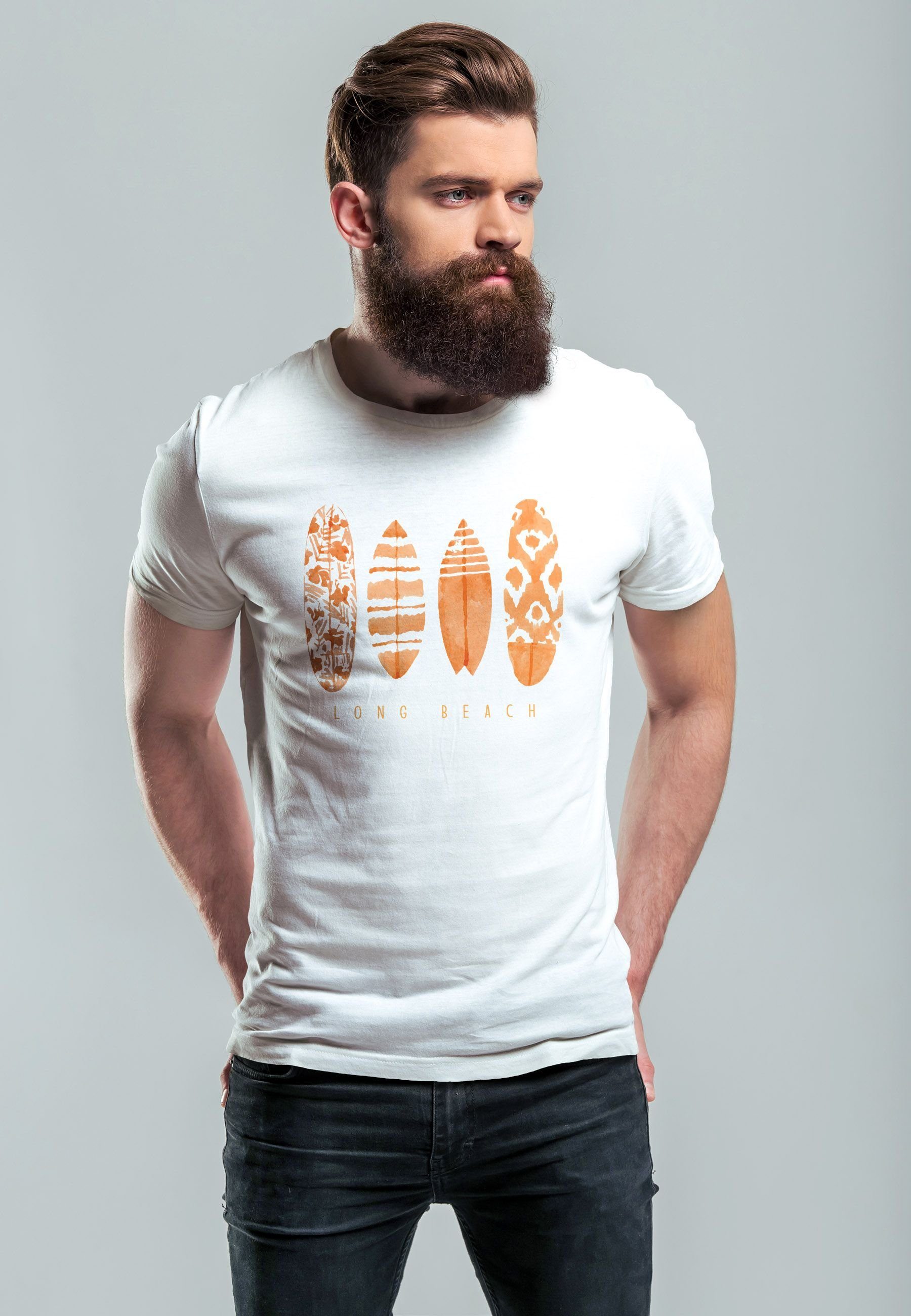 Neverless Print-Shirt Herren T-Shirt Surfing Fashion Aufdruck Long Beach Su günstig online kaufen