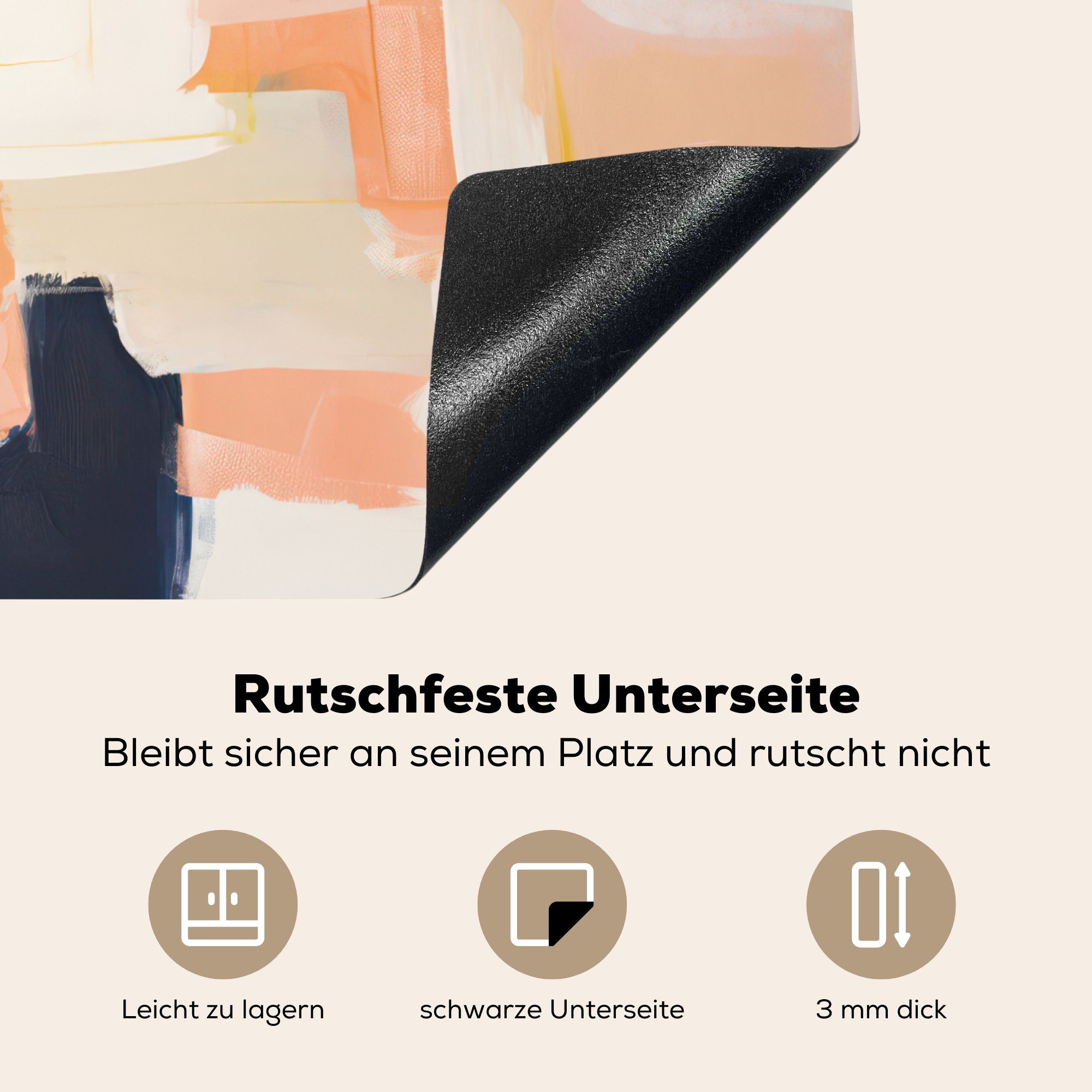 cm, - Abstrakt - Kunst Arbeitsfläche Pastell, Mobile tlg), Rosa nutzbar, - MuchoWow Vinyl, 60x52 (1 Ceranfeldabdeckung Herdblende-/Abdeckplatte