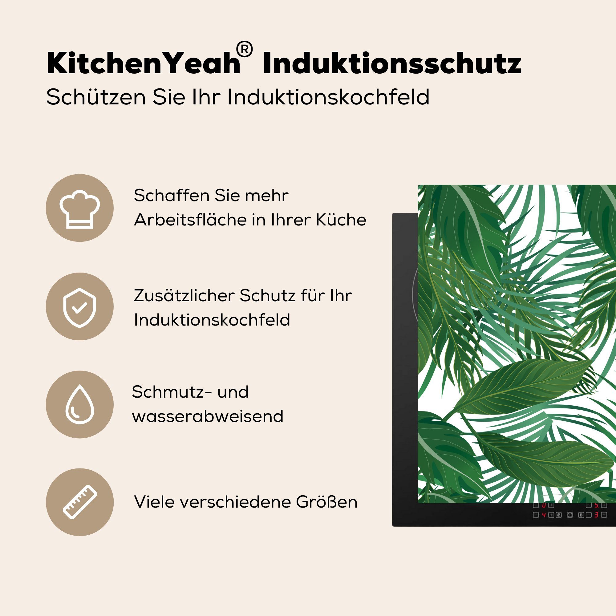 Arbeitsplatte Tropisch, - Blätter (1 küche cm, für Muster Herdblende-/Abdeckplatte Vinyl, MuchoWow Ceranfeldabdeckung, - 78x78 tlg),