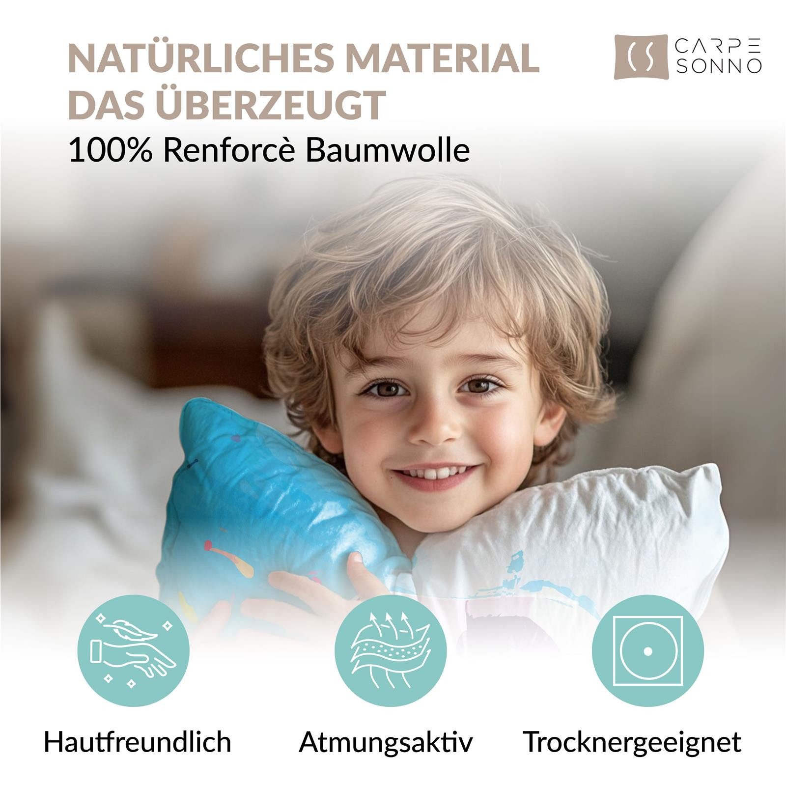 Carpe Sonno Kinderbettwäsche 135x200 Fußball Bettwäsche Kinder Jungen Baumwolle LEUCHTET +10 SPIELE, Renforcé, 2 teilig, GLOW IN THE DARK Bettzeug Teenager - Fussball - OEKO-TEX