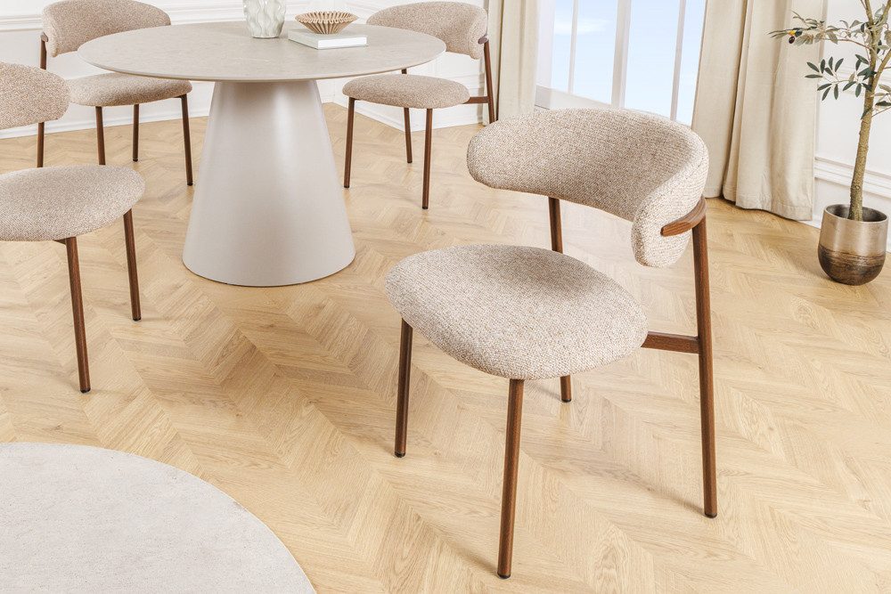 riess-ambiente Polsterstuhl BELFORT taupe beige - Strukturstoff, Metall, Walnuss-Design, zeitlos (Einzelartikel, 1 St), Moderner …