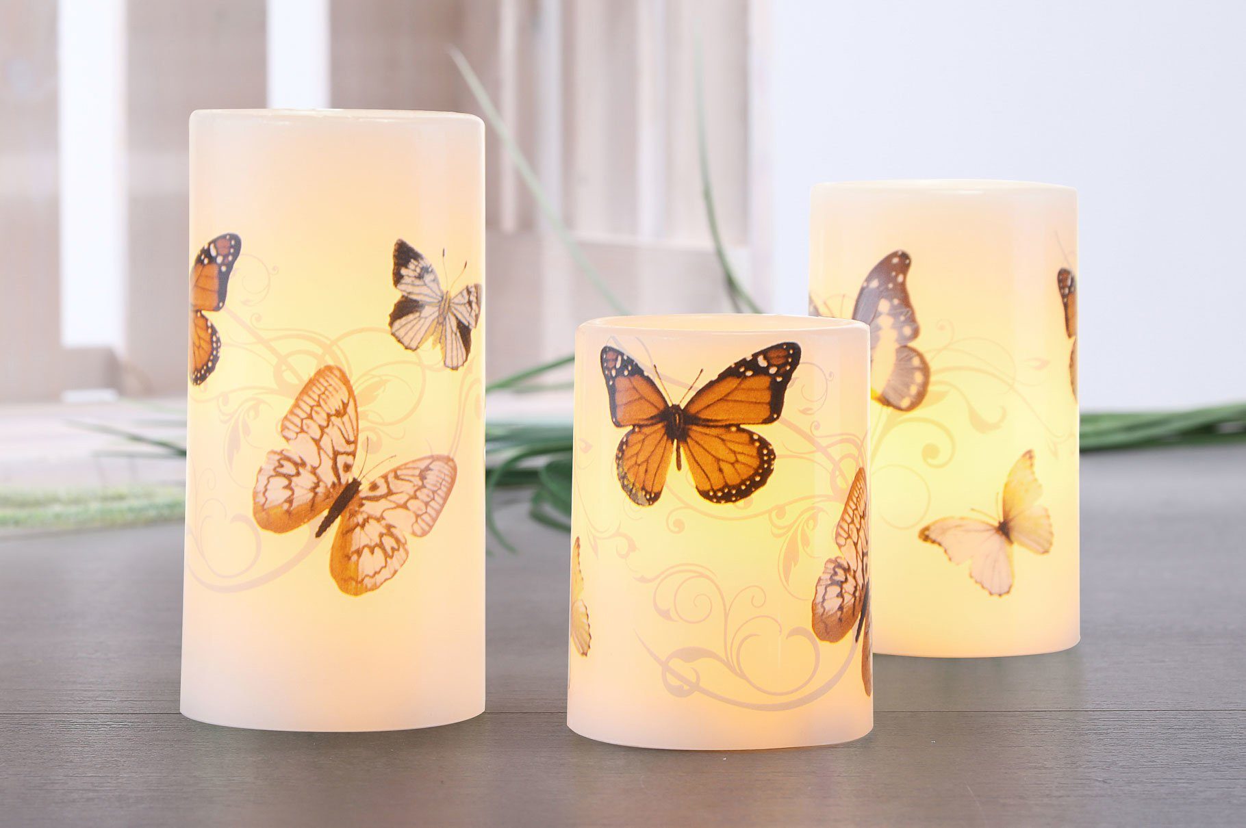 HI LED-Kerze LED-Wachs-Kerzen-Set 3-tlg. mit Frühlingsdruck (1-tlg)