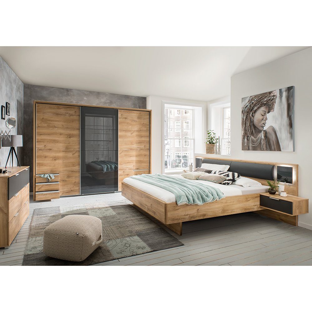Lomadox Schlafzimmer-Set VIESTE-43, (Spar-Set, 3-St), mit Bett 160x200,  graphit mit Eiche